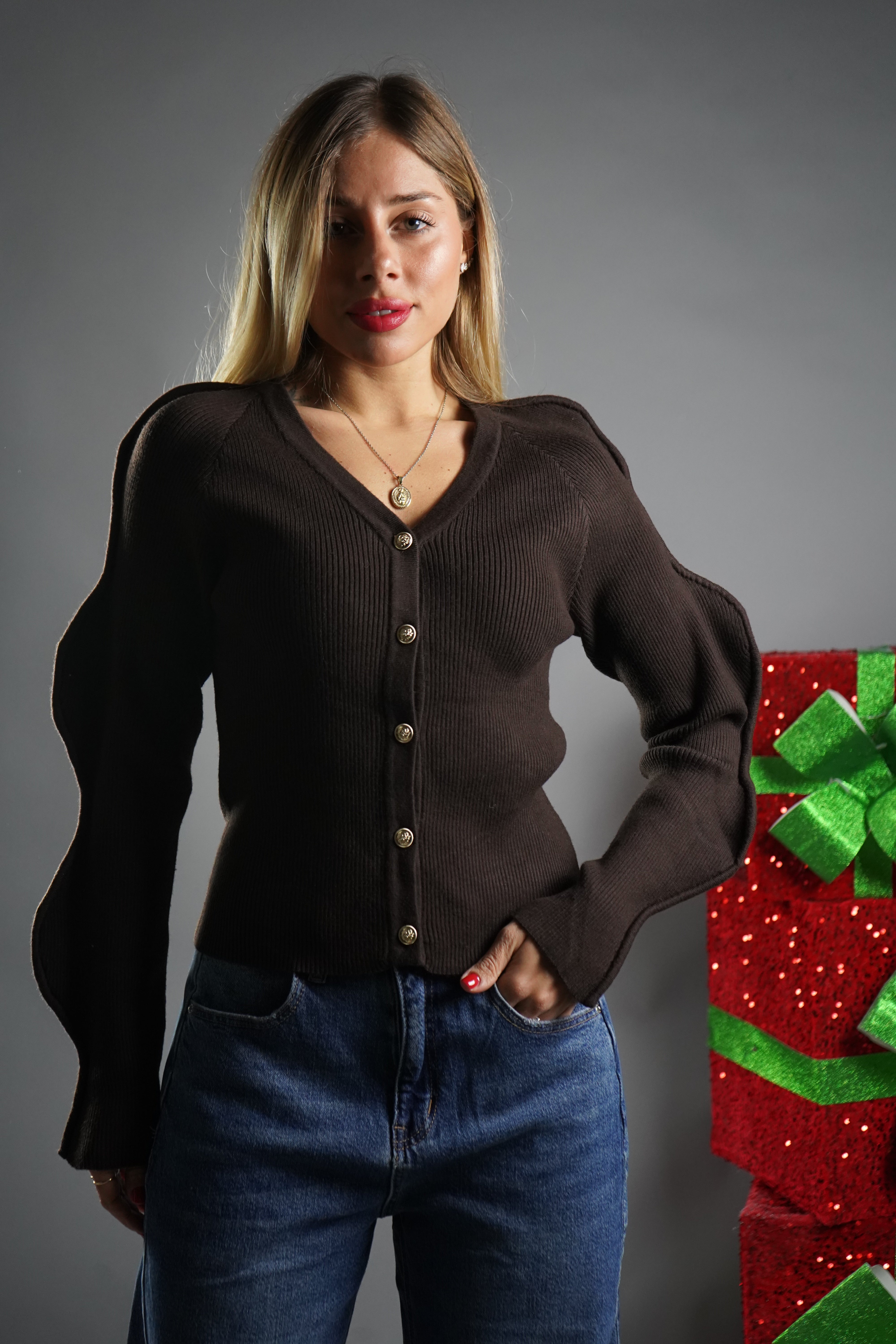 CARDIGAN FARFALLA MARRONE