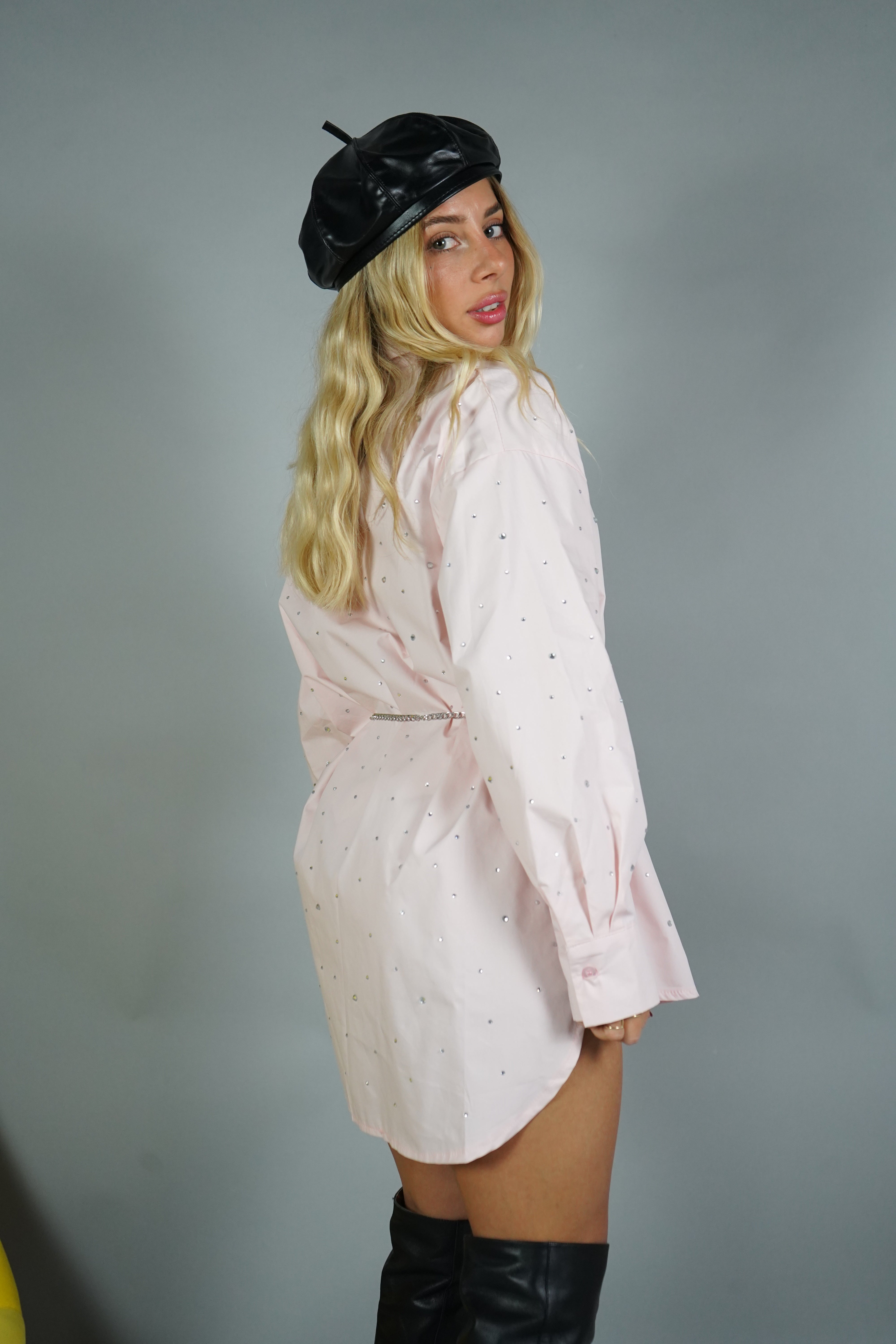 MAXI CAMICIA STRASS ROSA