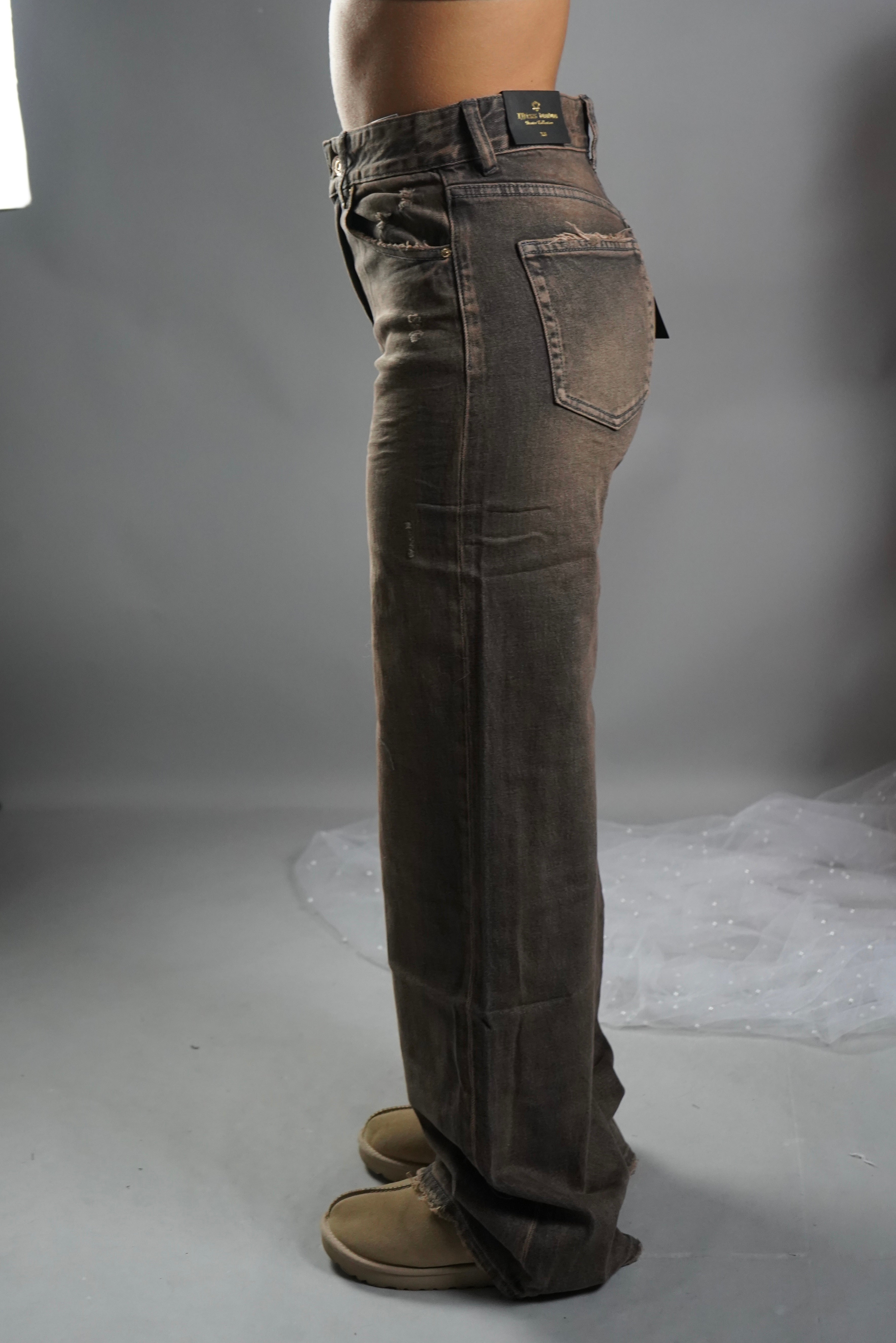 JEANS WIDE LEG SFUMATO MARRONE