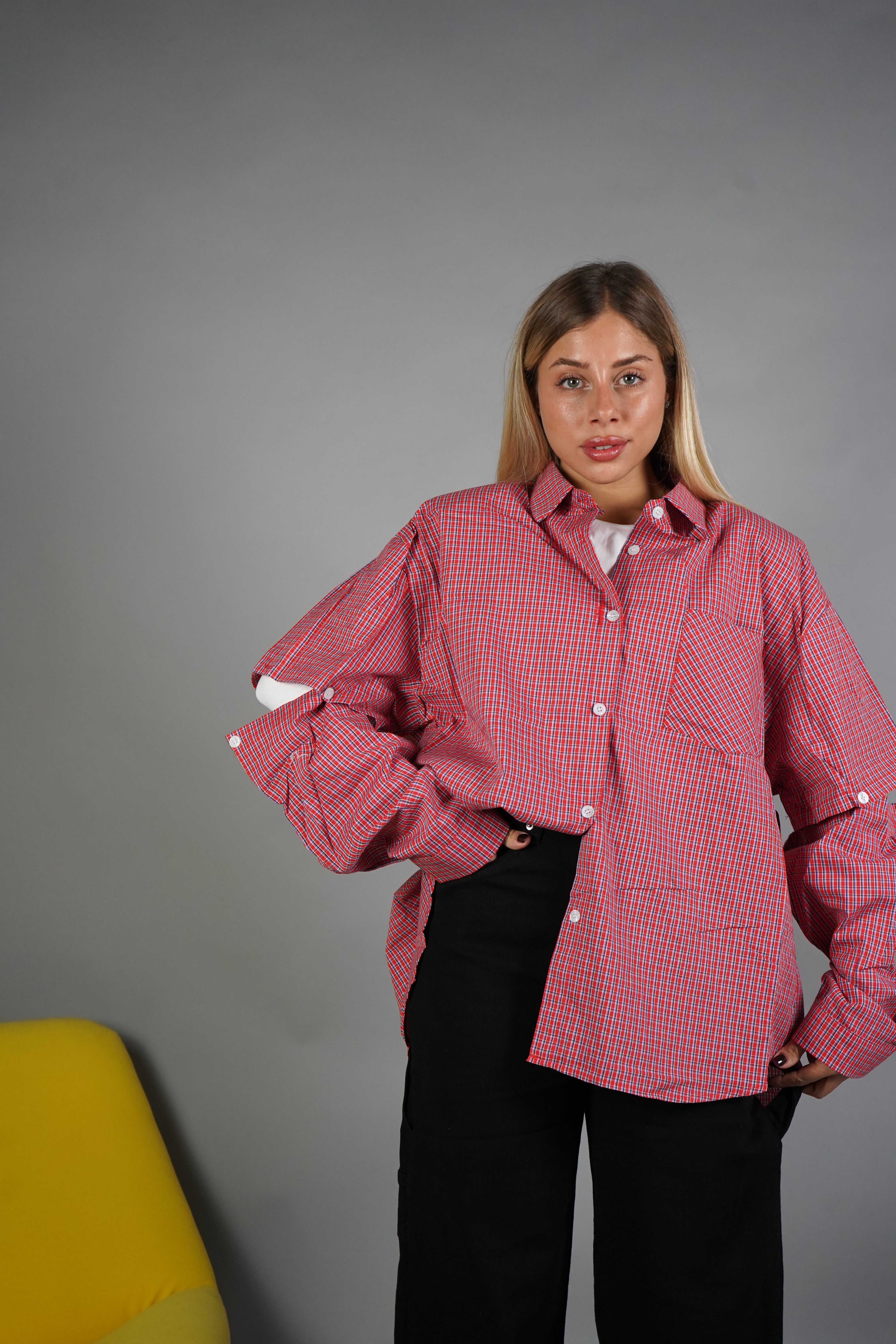 CAMICIA QUADRI MANICA RIMOVIBILE ROSSA