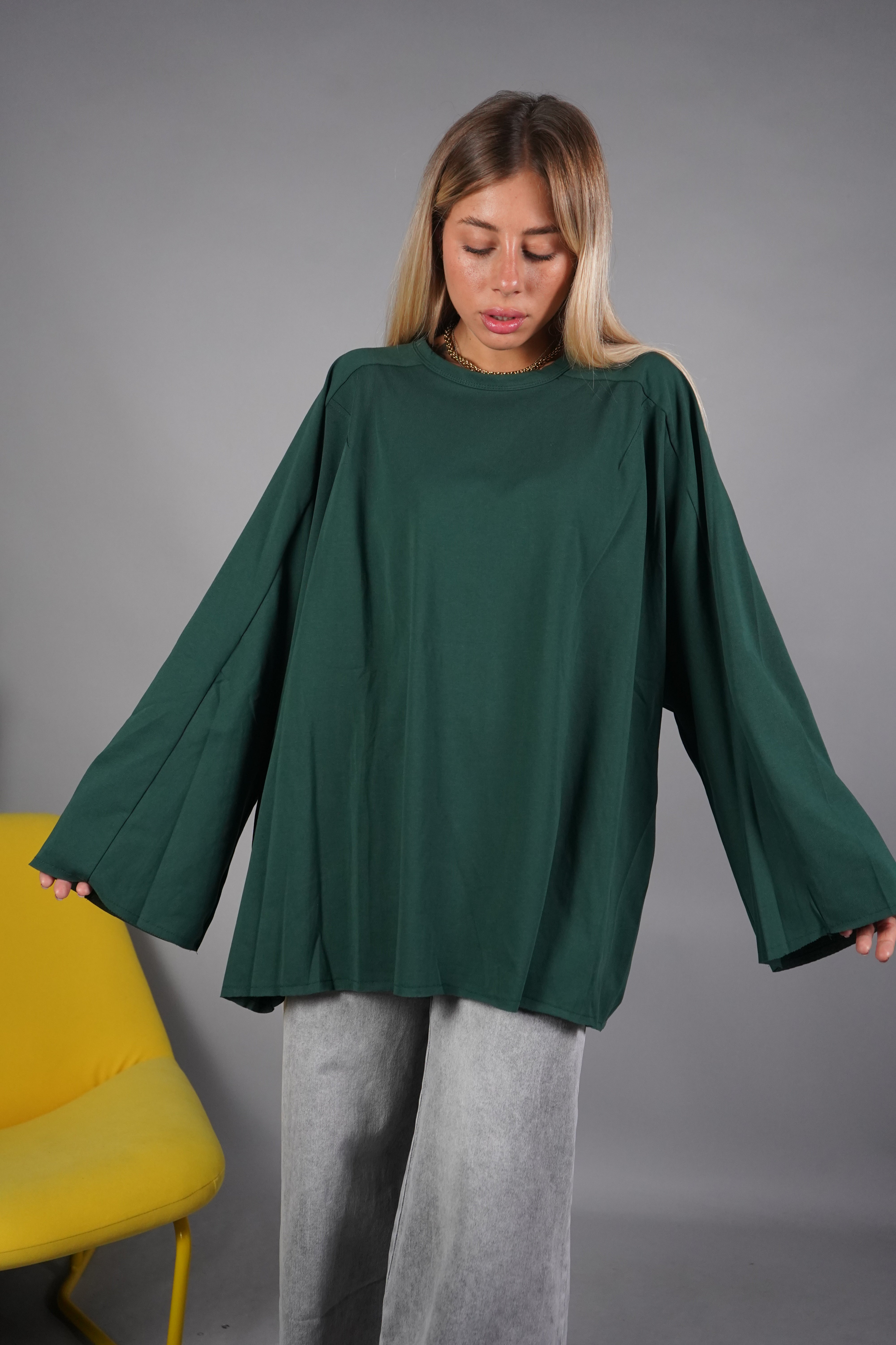 T-SHIRT LONG SLEEVE VERDE PETROLIO