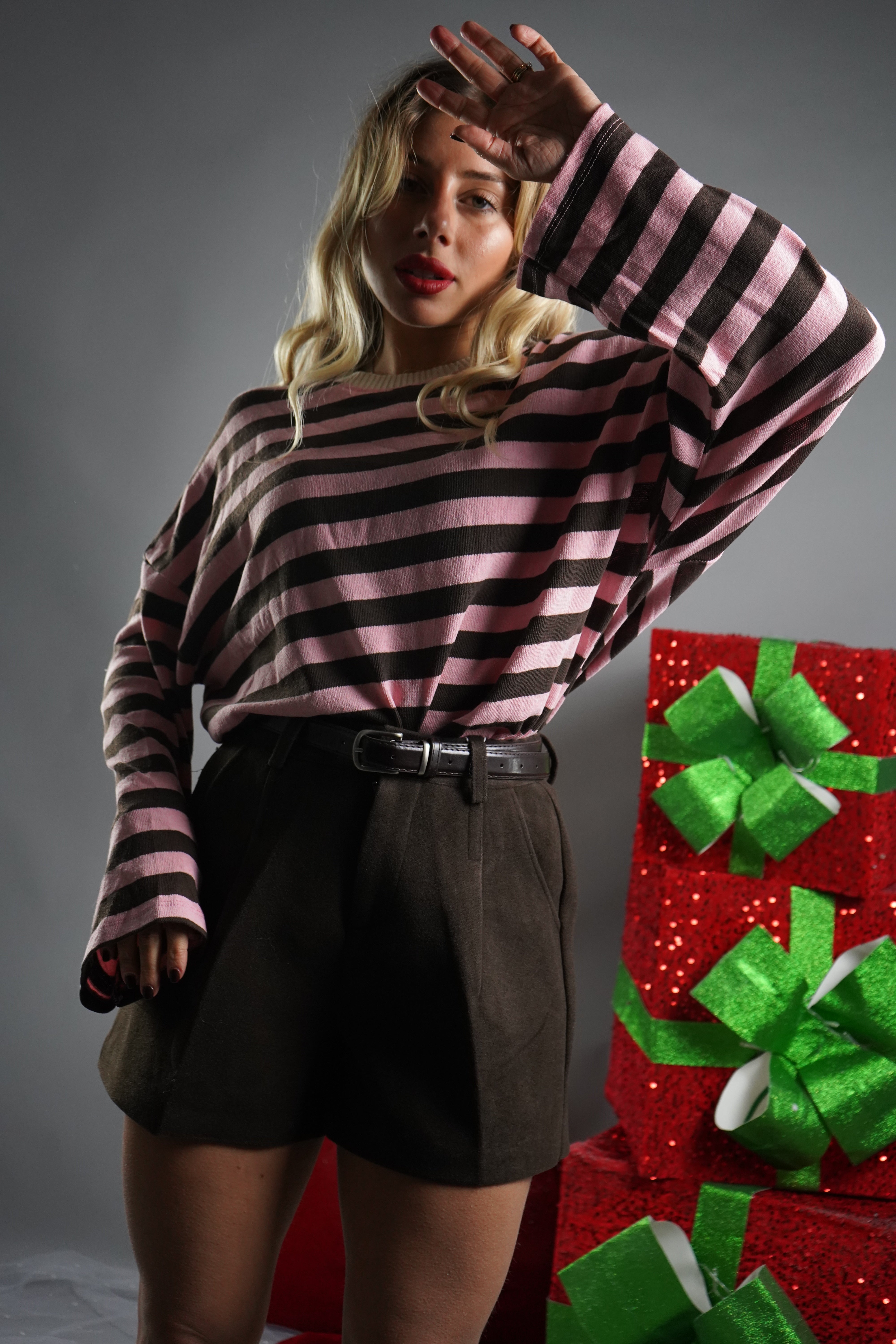 MAGLIA RIGHE LARGHE ROSA E MARRONE