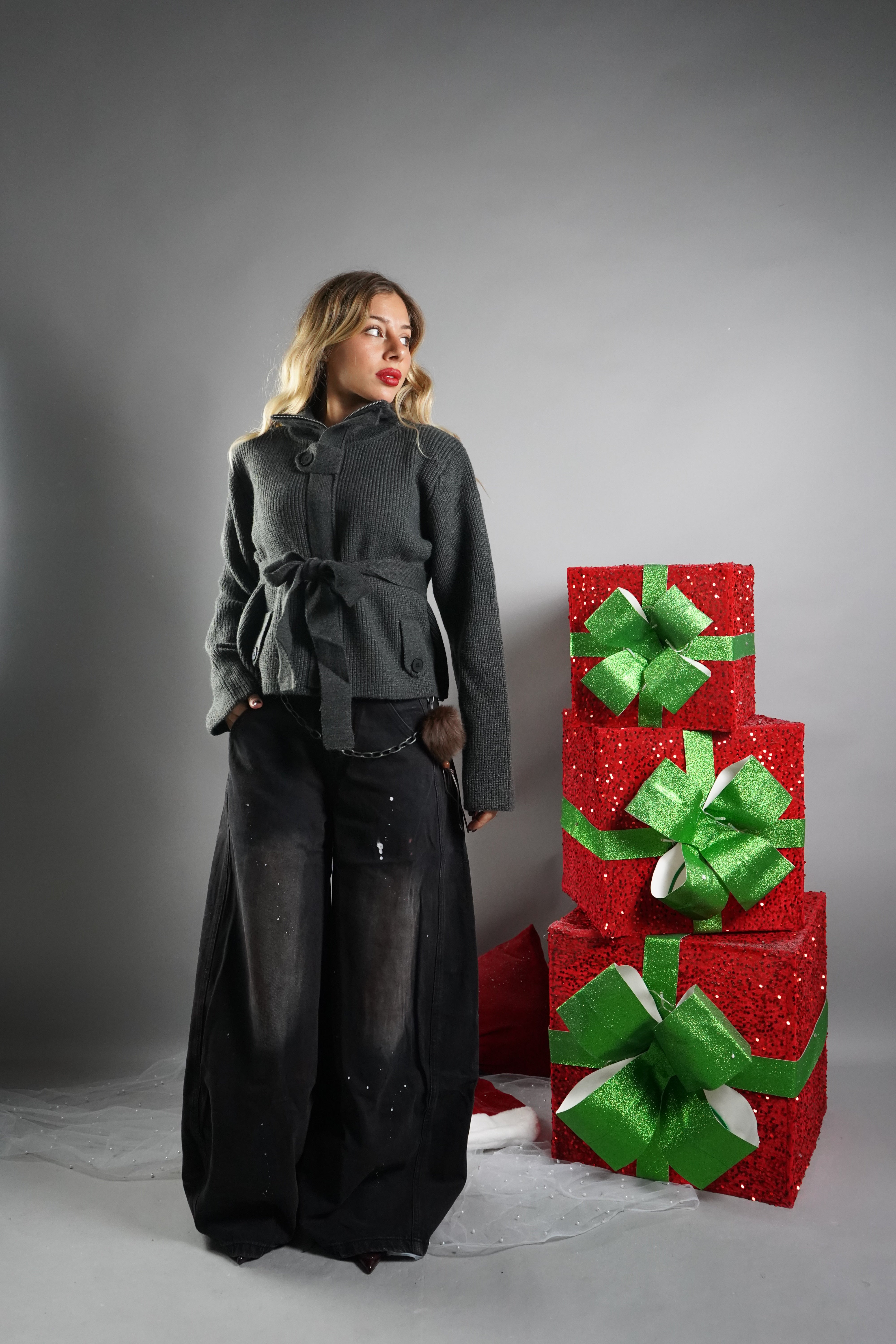 CARDIGAN CON CINTURA GRIGIO