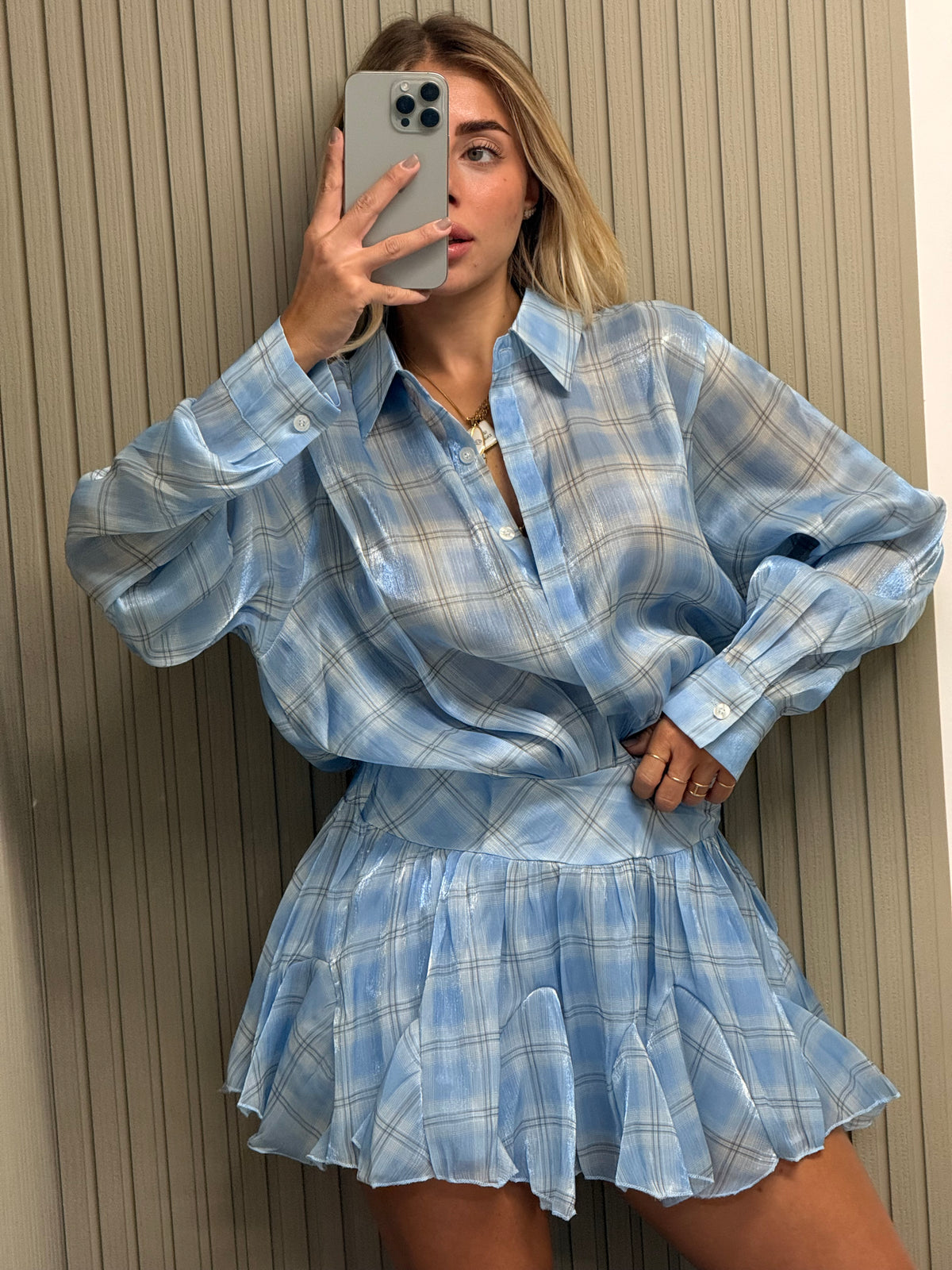 MINI DRESS QUADRETTI AZZURRO