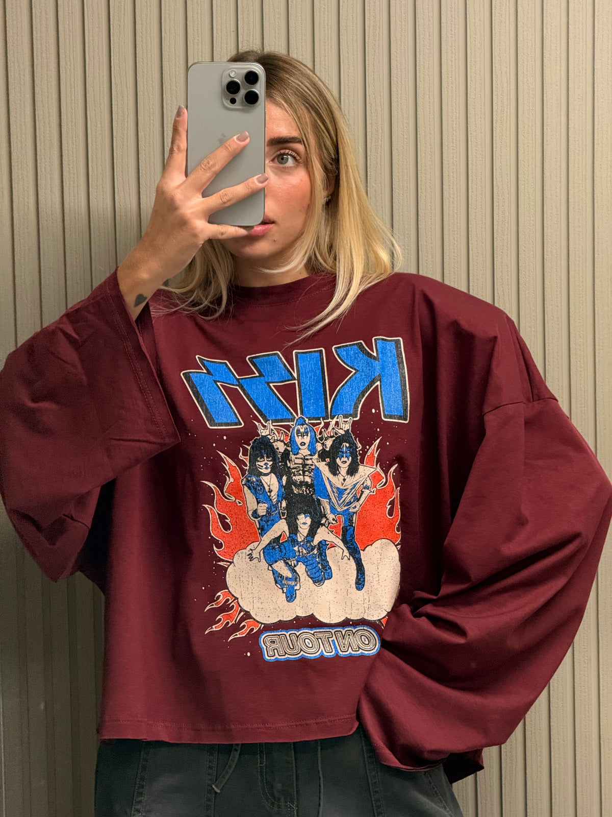 T-SHIRT BOXY KISS BORDEAUX