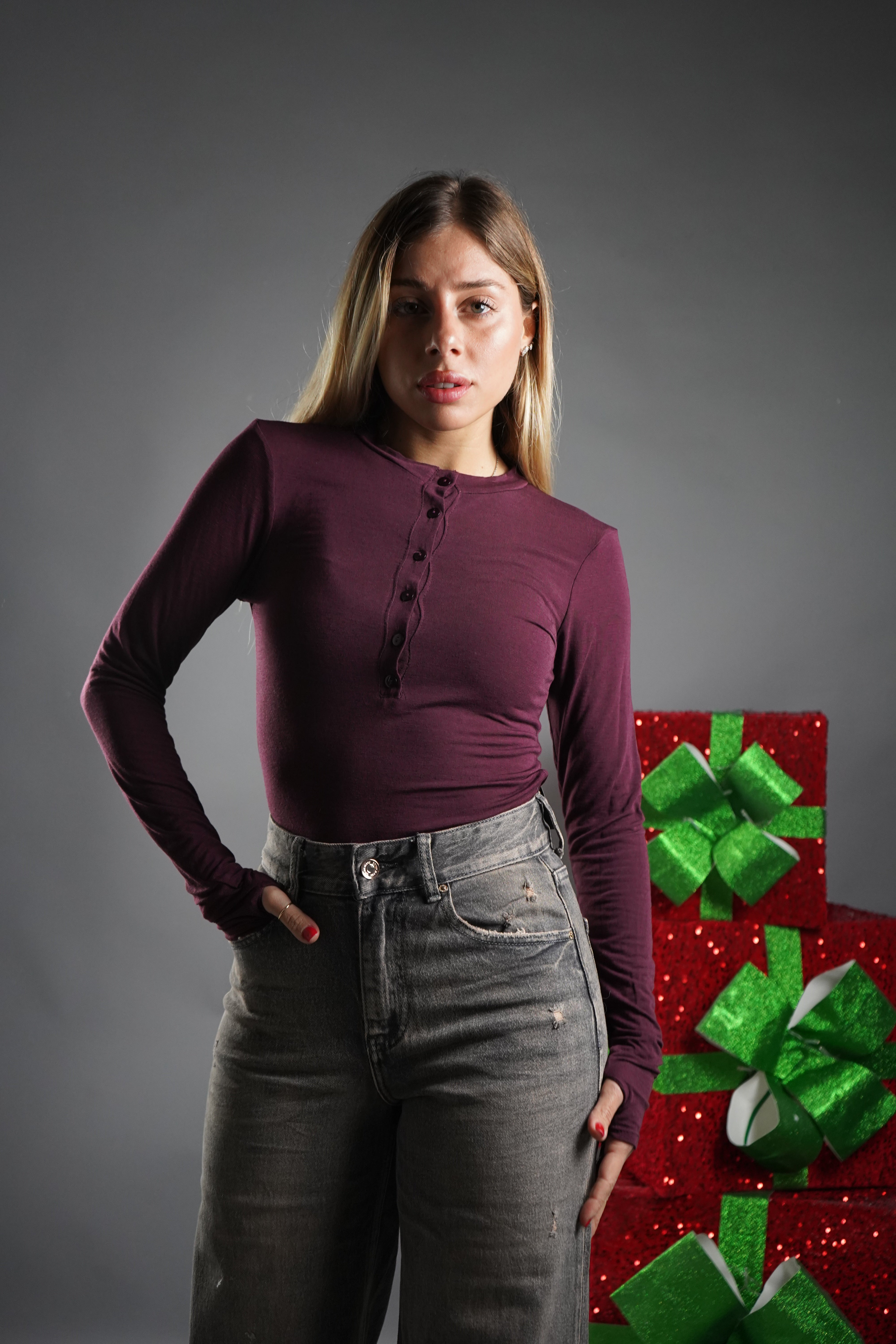 MAGLIA SERAFINA SEMIVELATA CON GUANTO PRUGNA