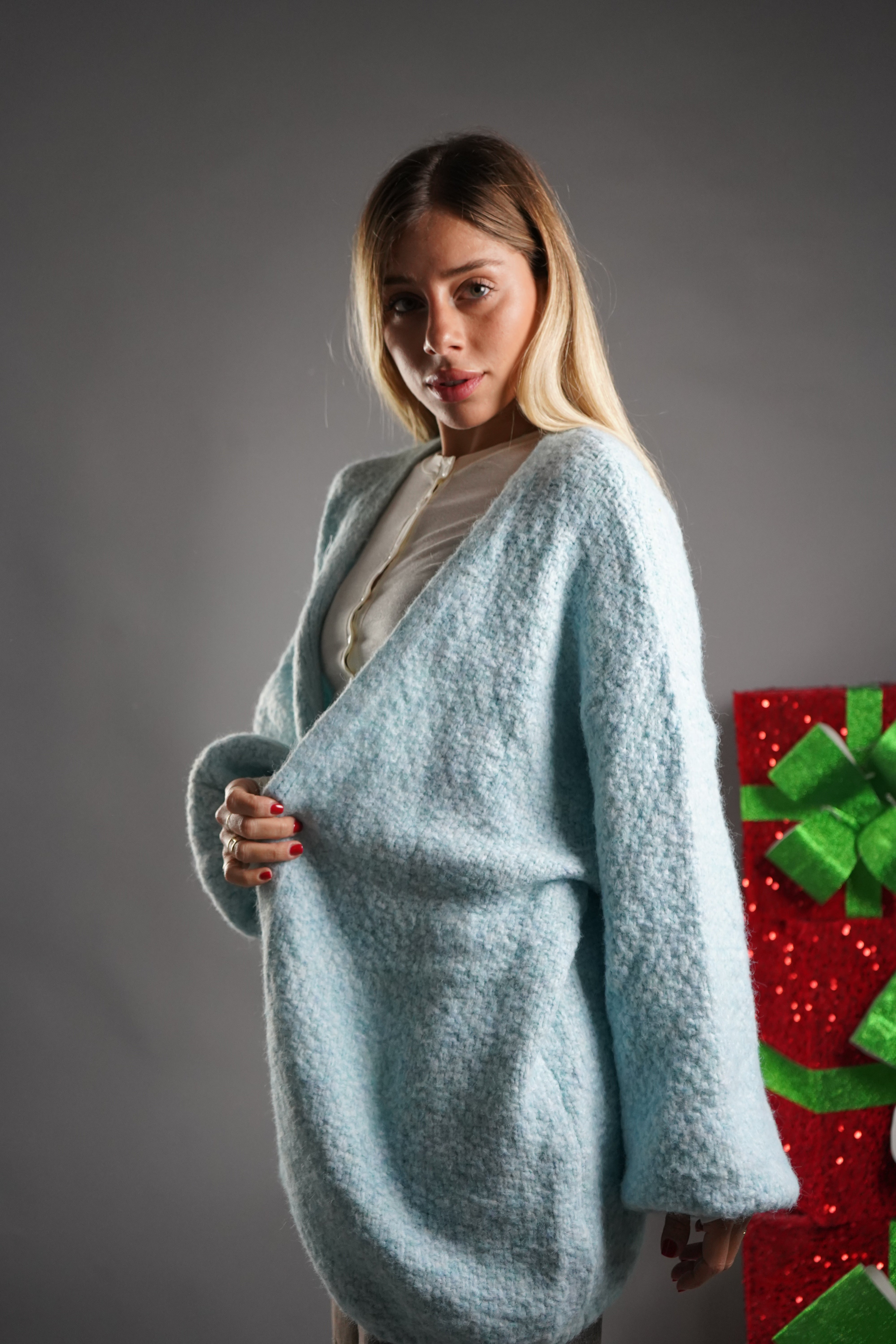 CARDIGAN MANICA A SBUFFO AZZURRO