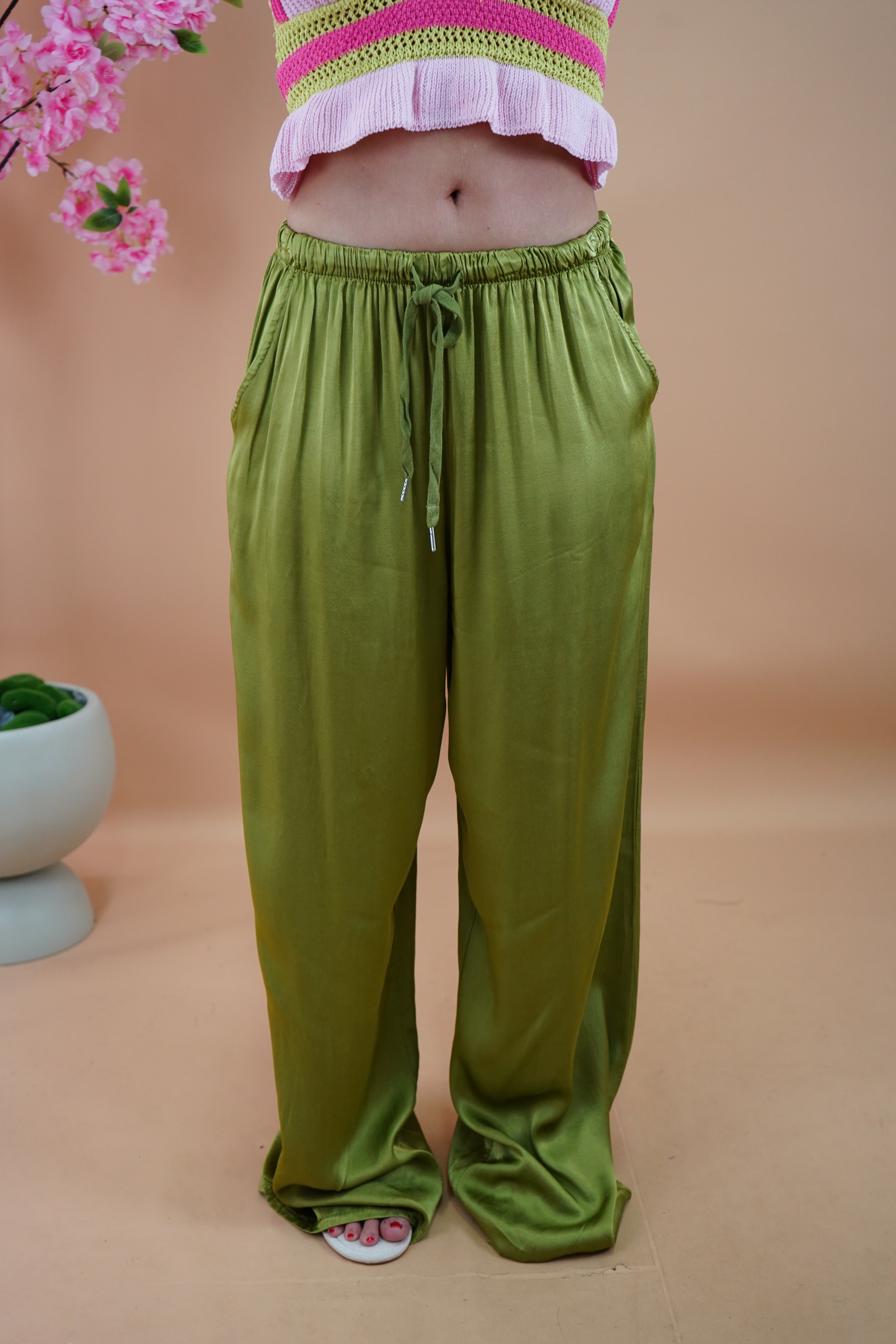 PANTALONE SATIN VERDE ACIDO