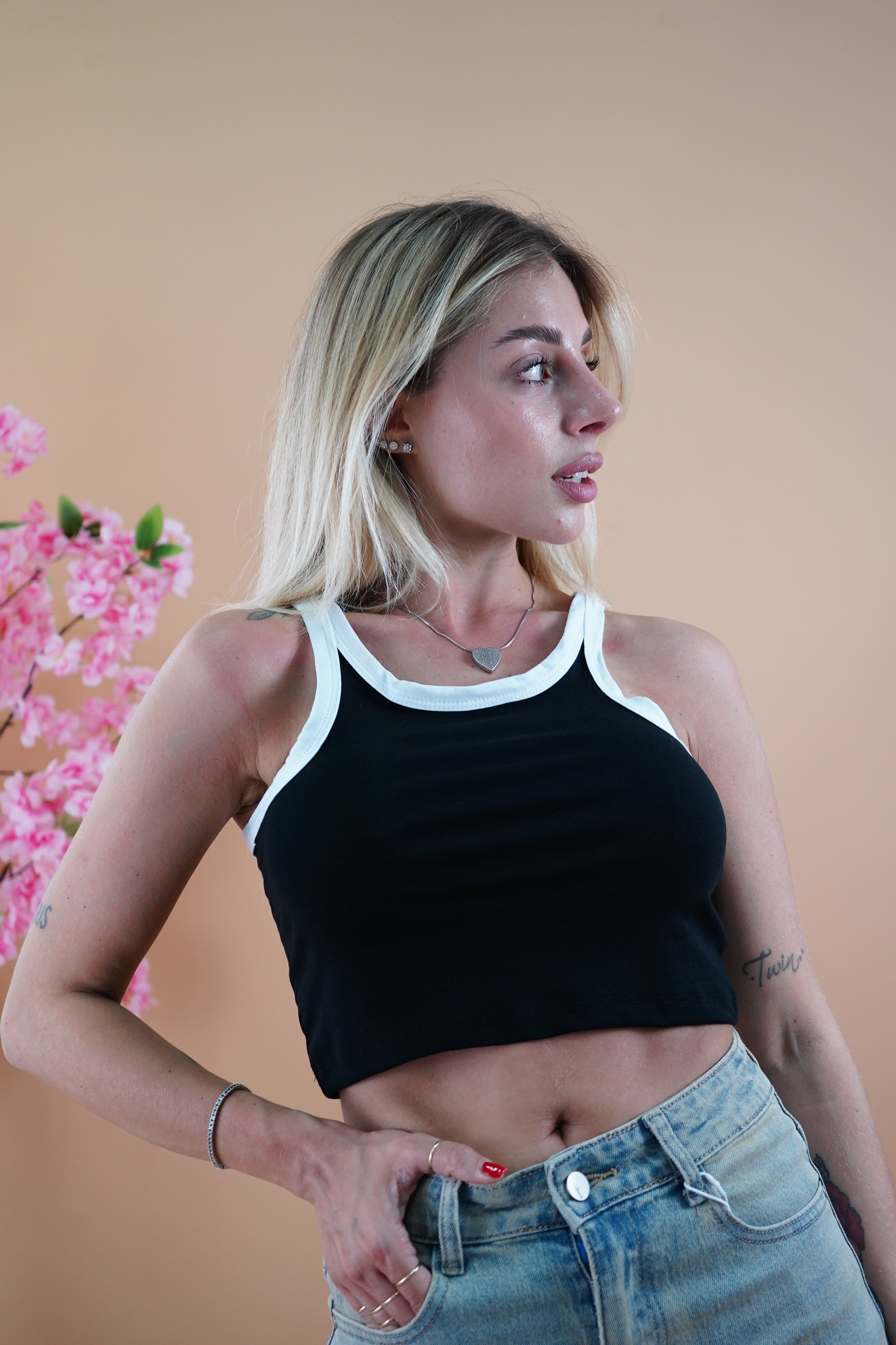 TOP BICOLORE NERO