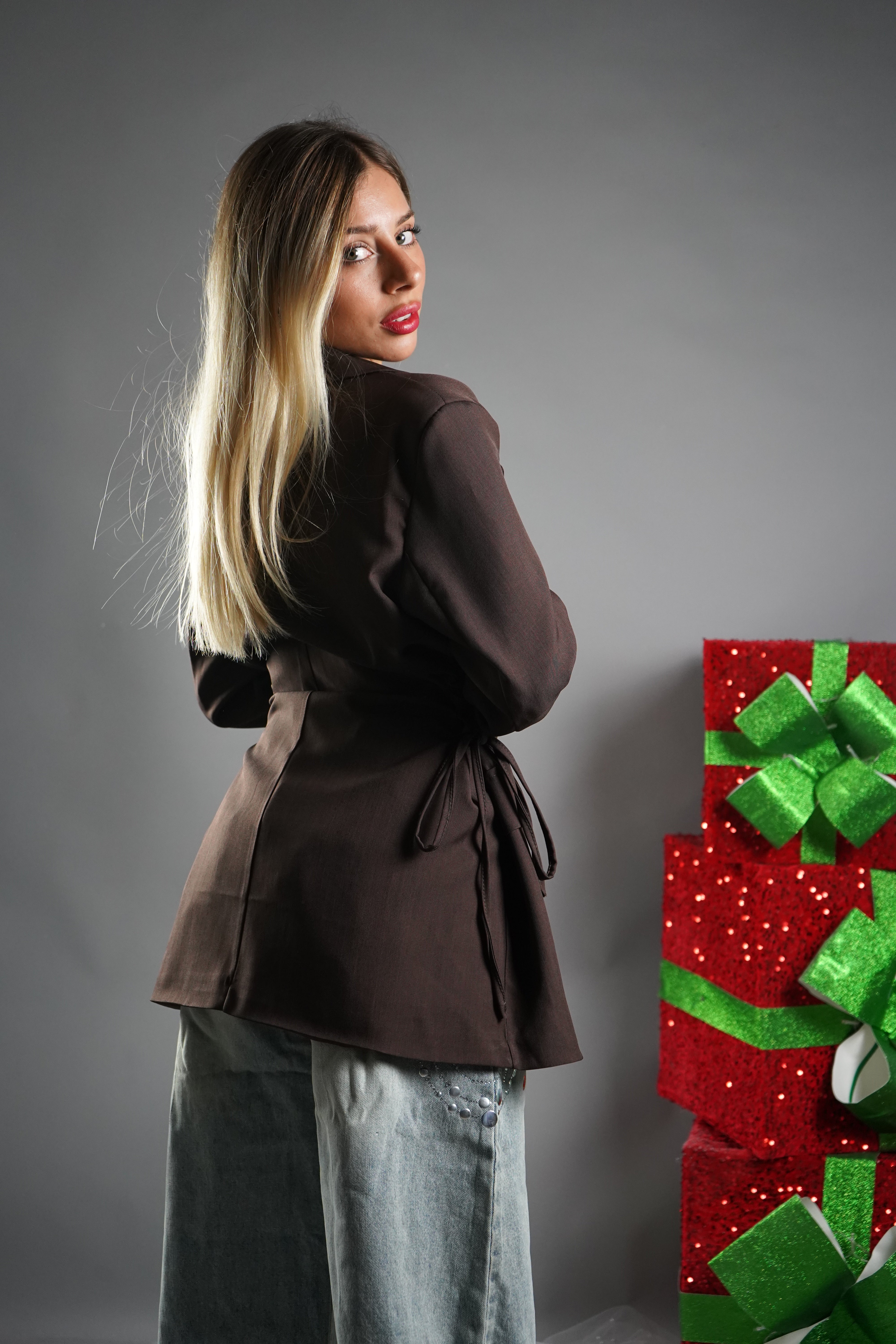 BLAZER STRINGHE MARRONE