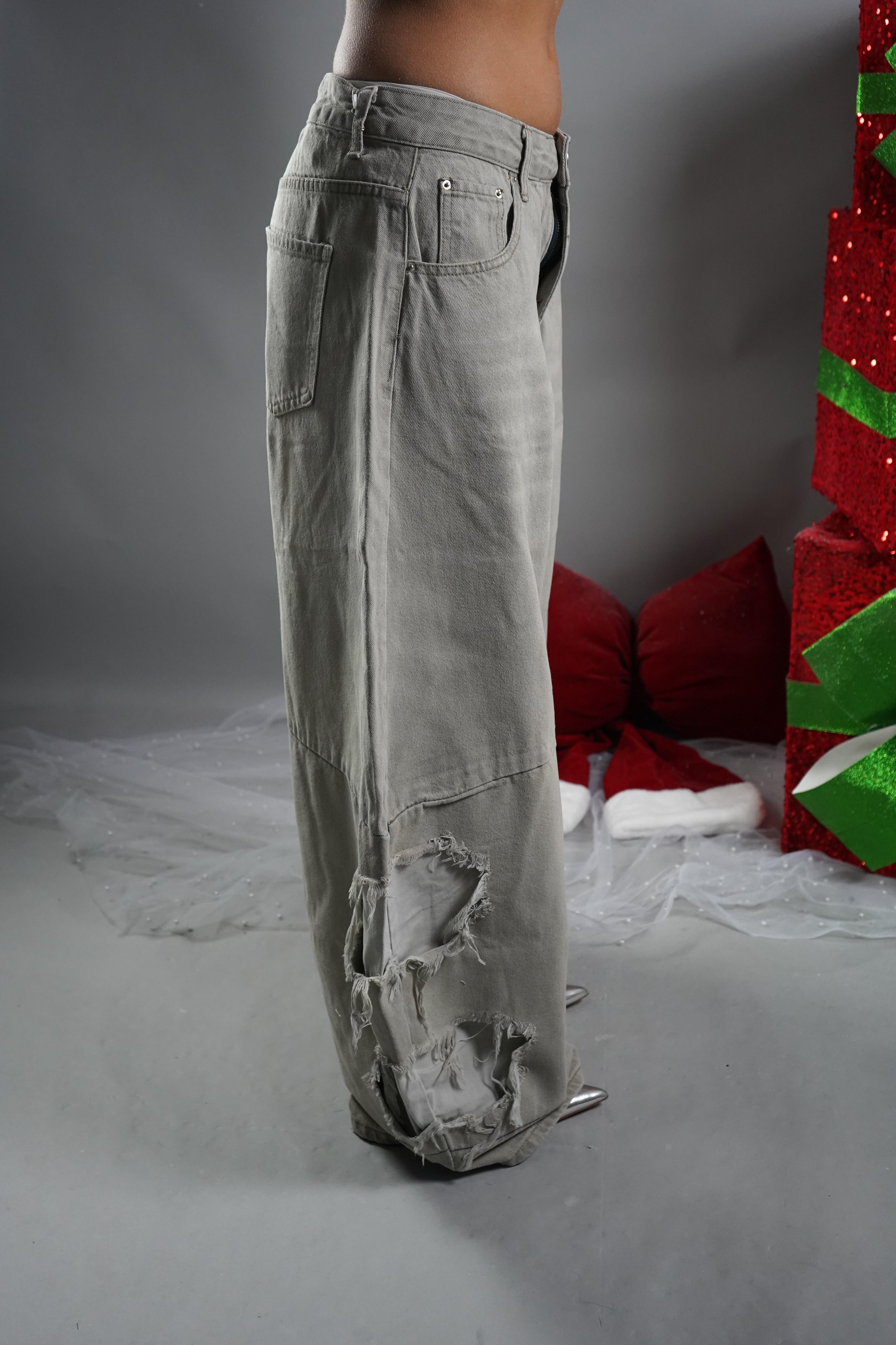 JEANS BALLON GRIGIO STRAPPI