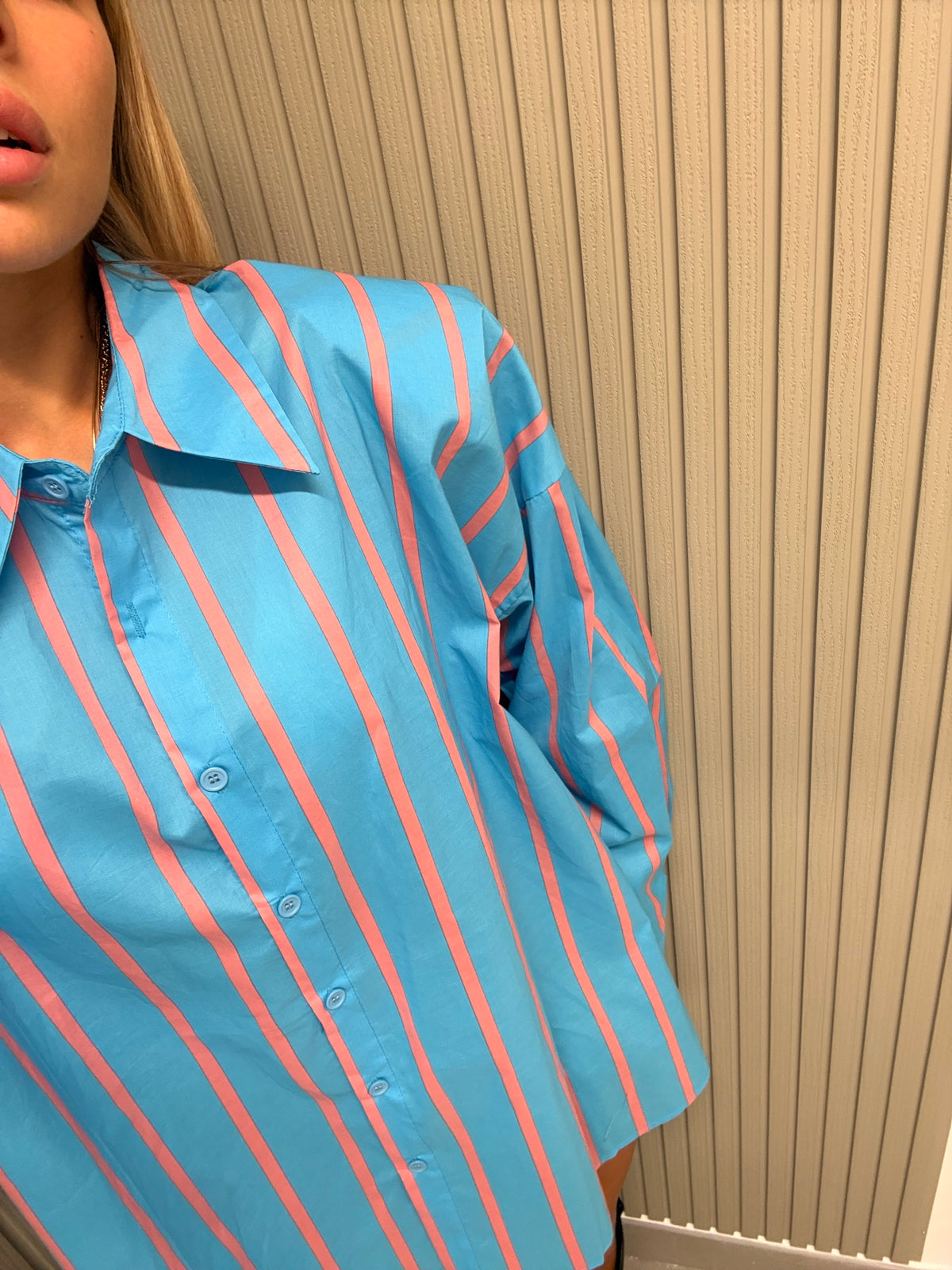 MAXI CAMICIA CON SPALLINA AZZURRA