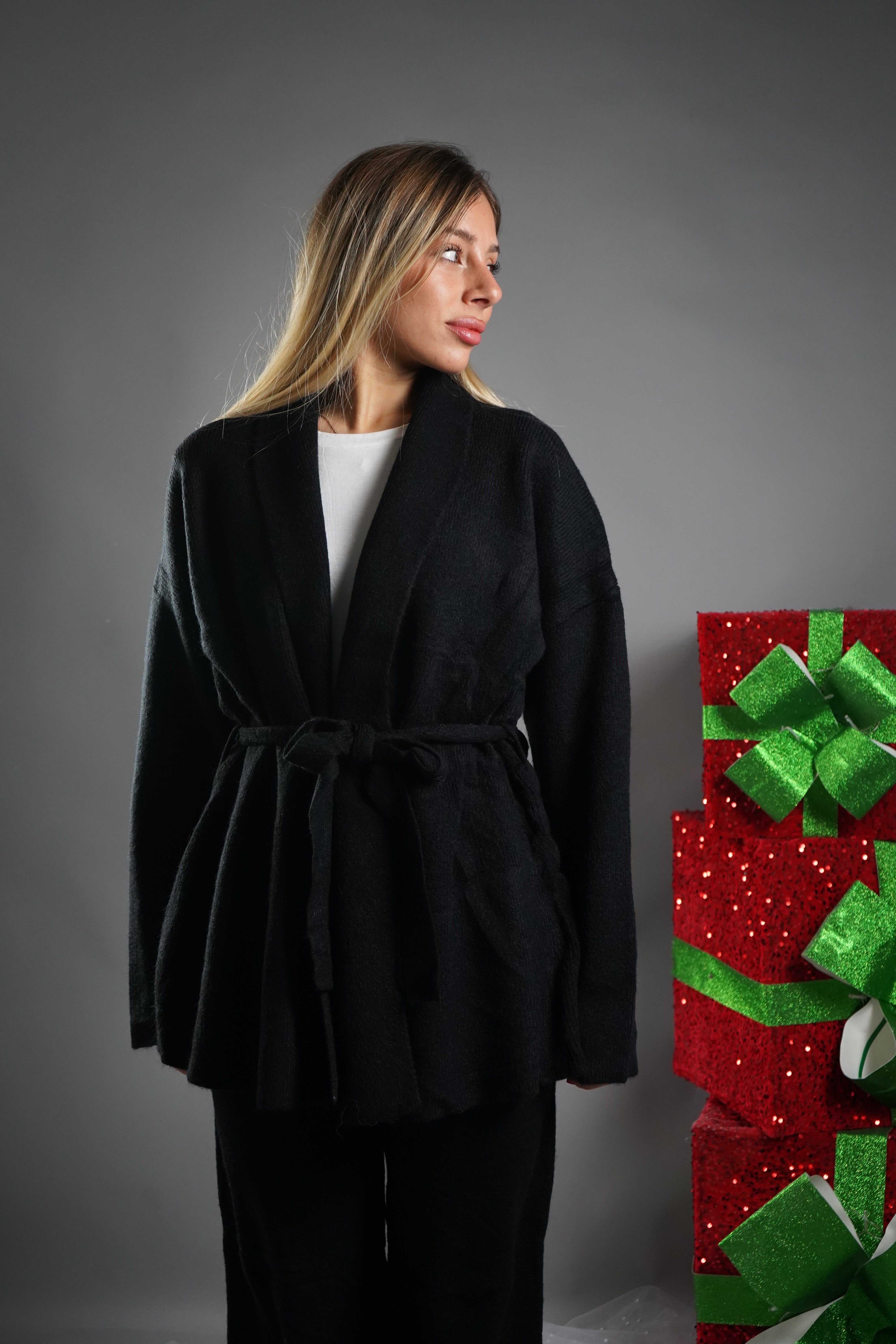 COORDINATO KIMONO IN LANA NERO