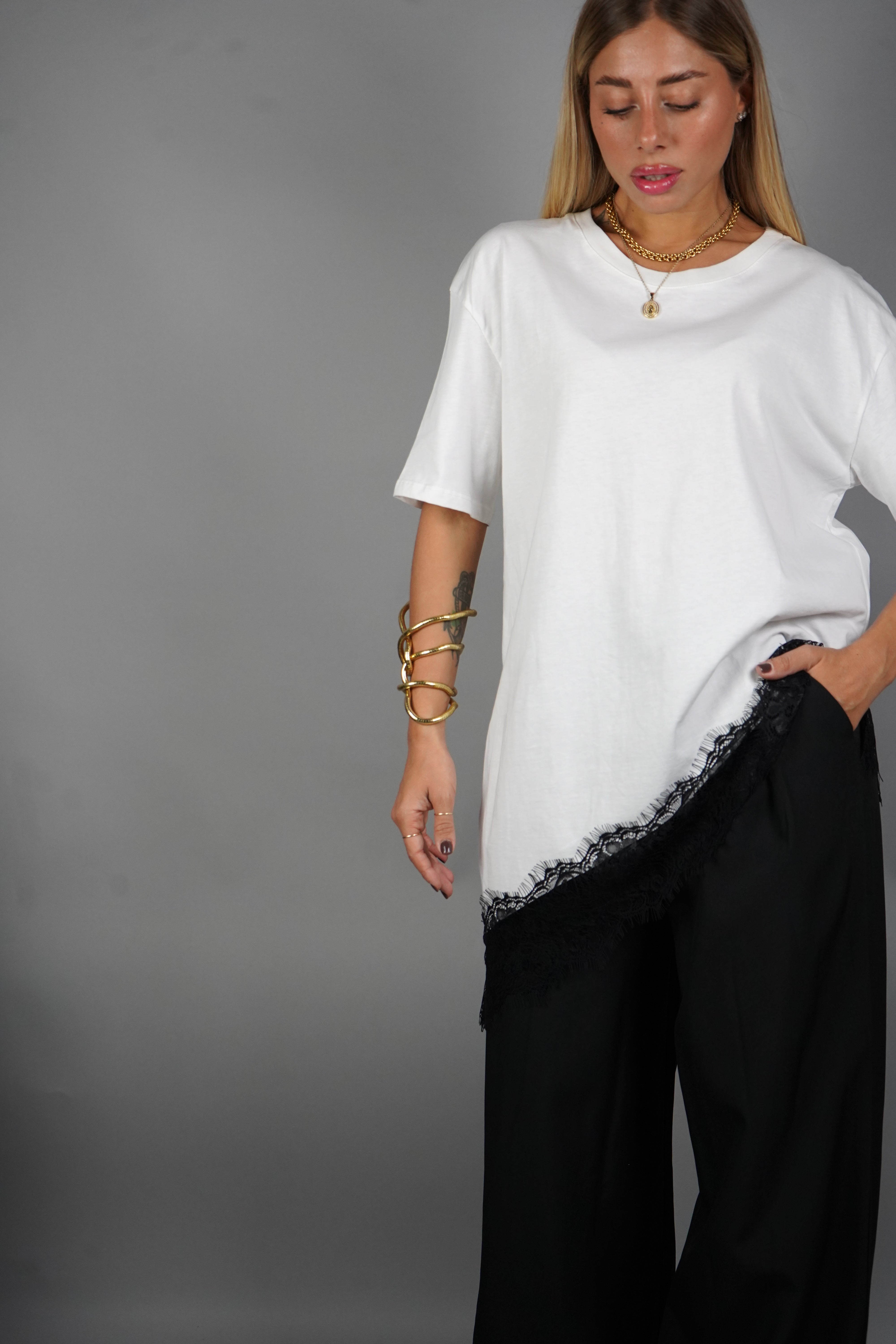 T-SHIRT PIZZO BIANCA LUMINA