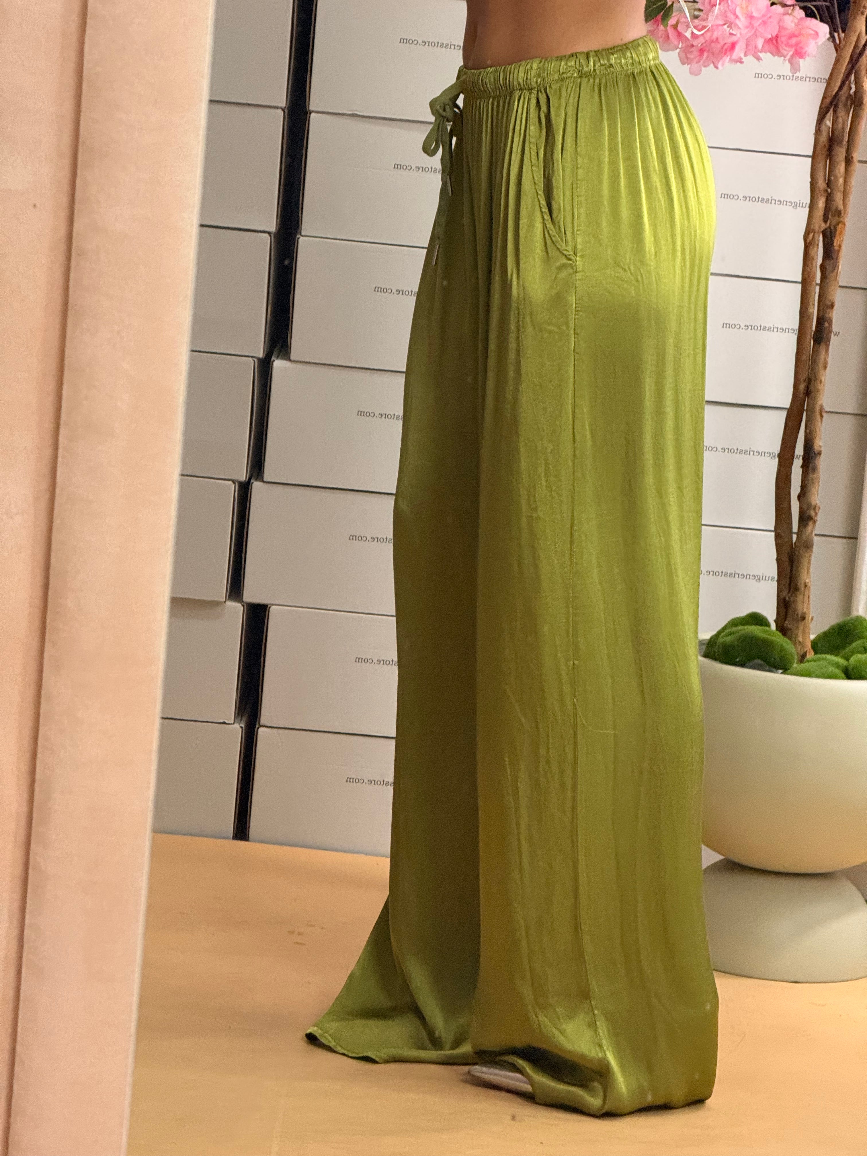 PANTALONE SATIN VERDE ACIDO