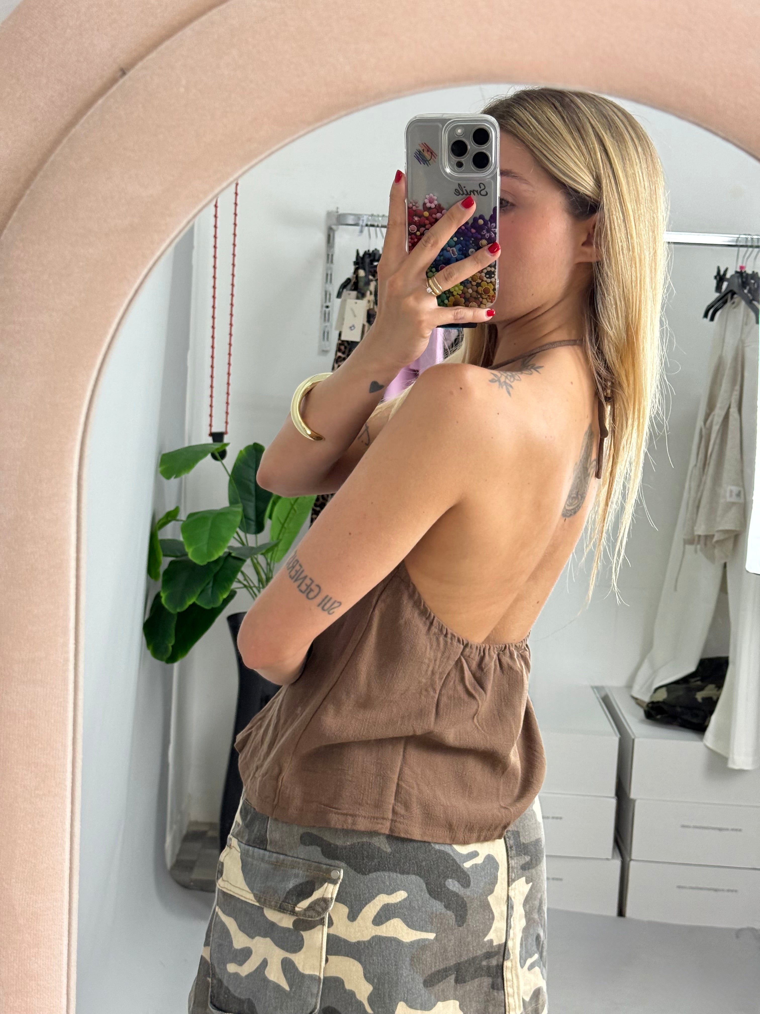 TOP FIOCCHI IN LINO MARRONE