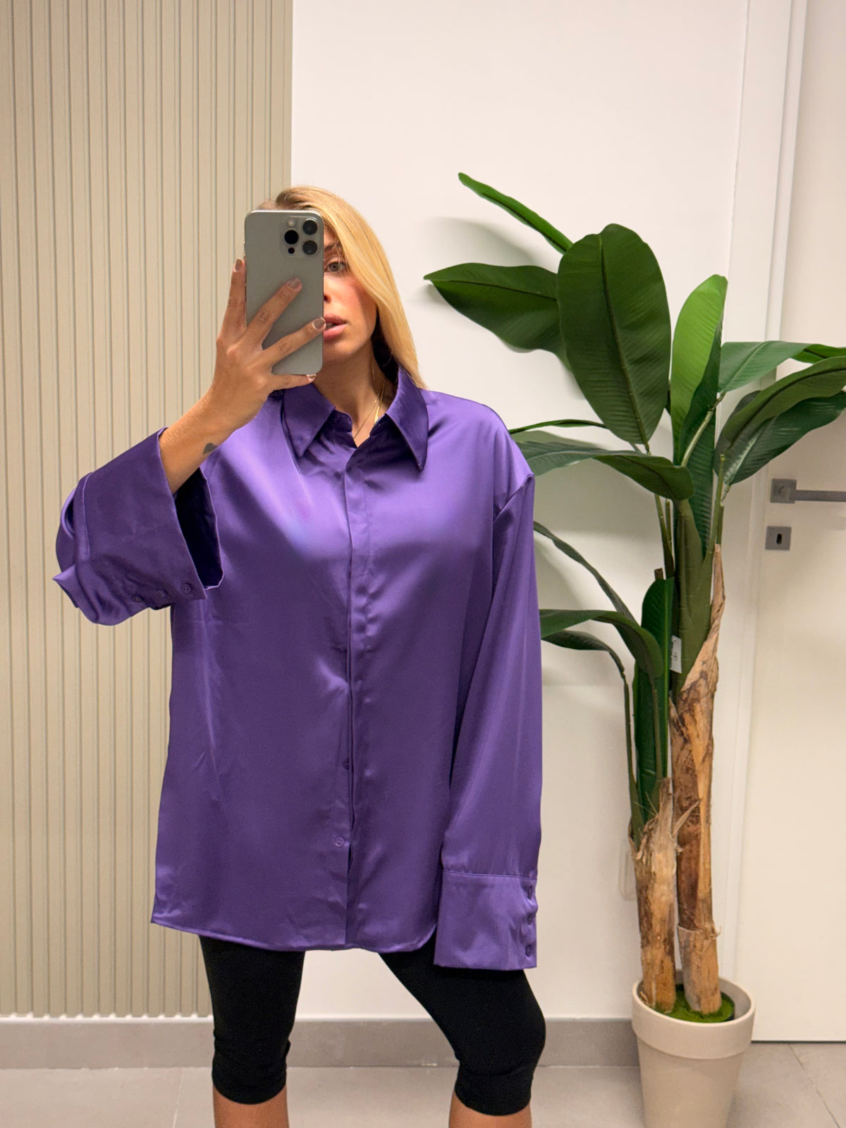 CAMICIA SATIN CON SPALLINE VIOLA