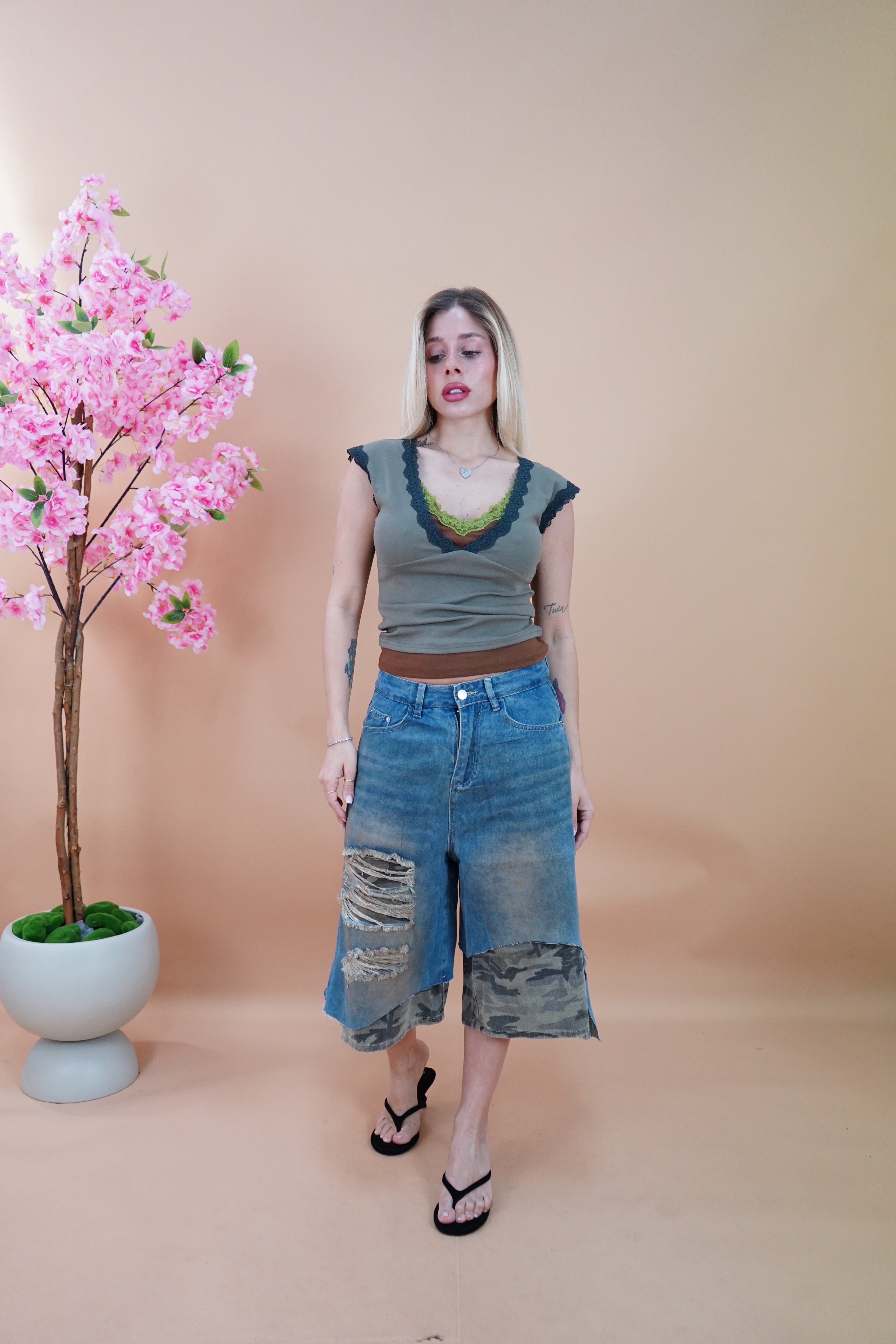 TOP PIZZO WENDY VERDE MILITARE