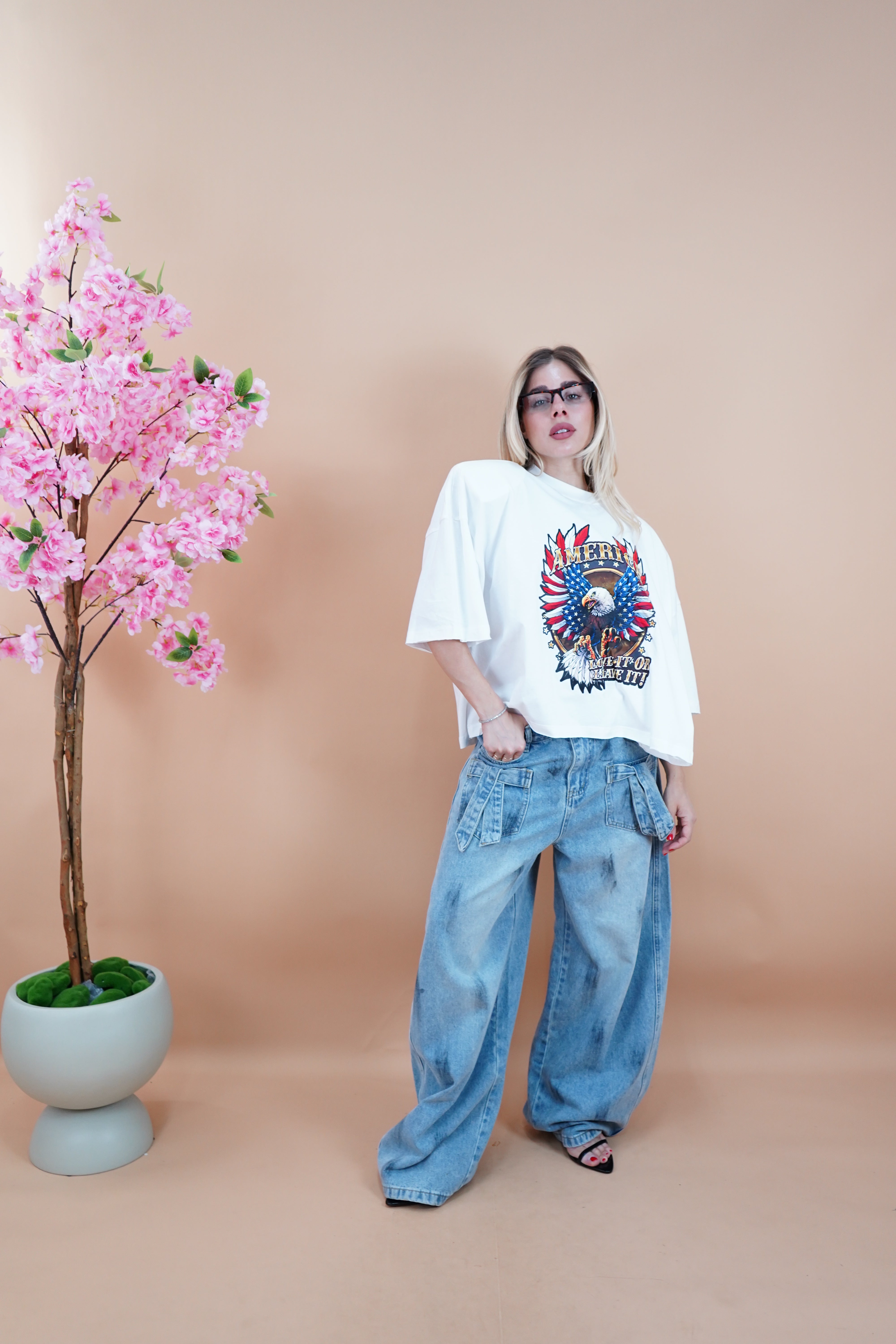 T-SHIRT ROCK BOXY AMERICAN BIANCA