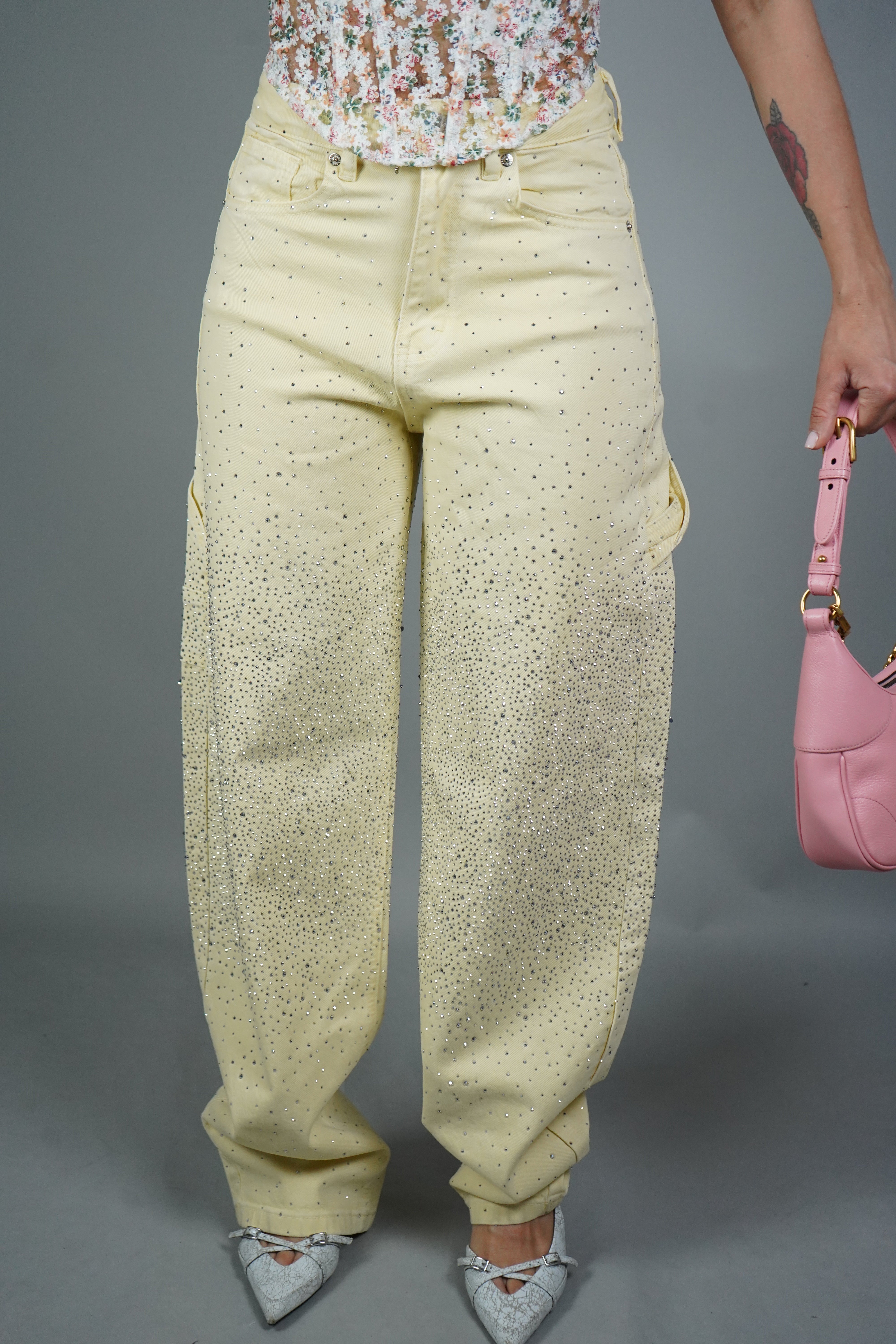 JEANS BALLON STRASS GIALLO