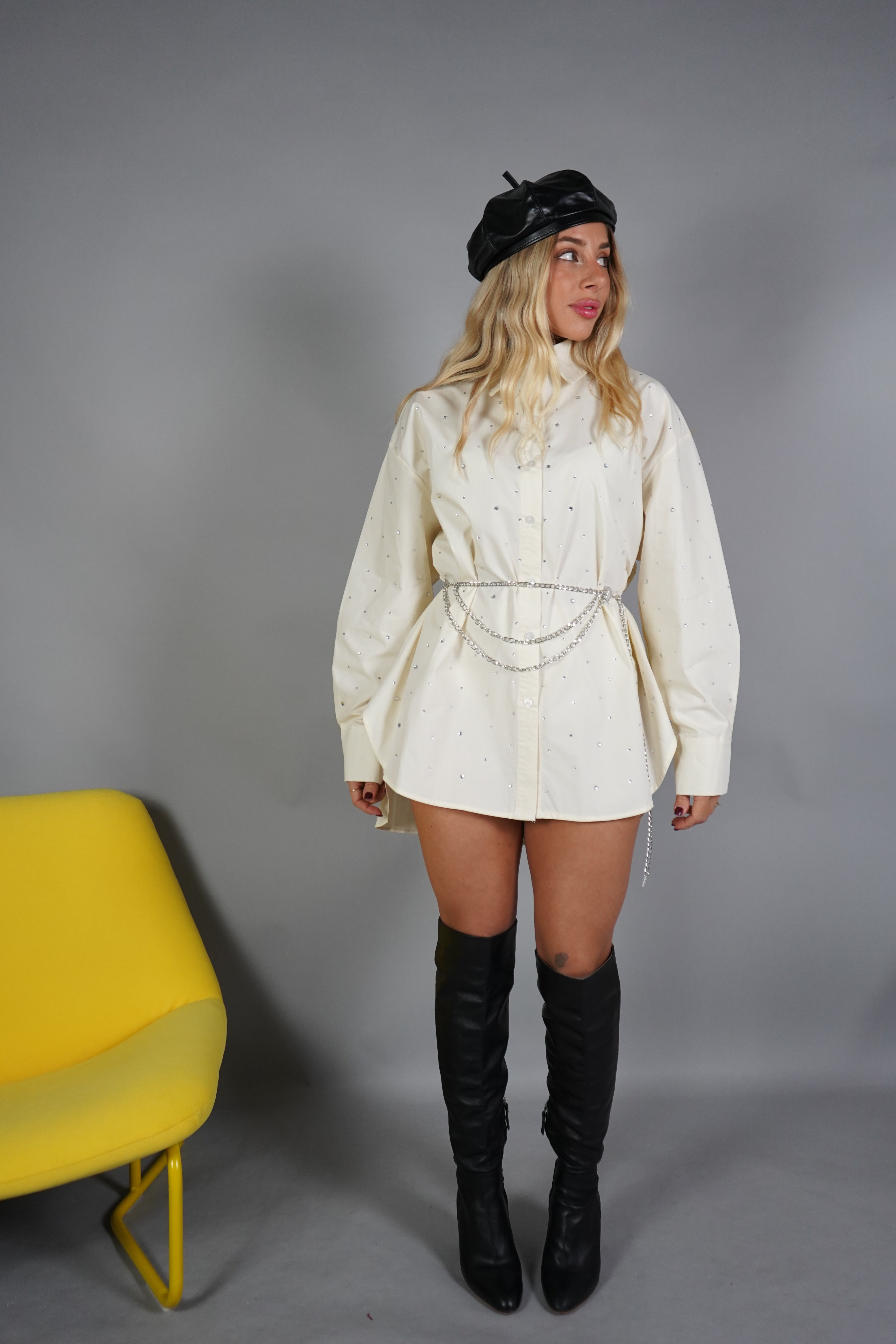 MAXI CAMICIA STRASS GIALLA