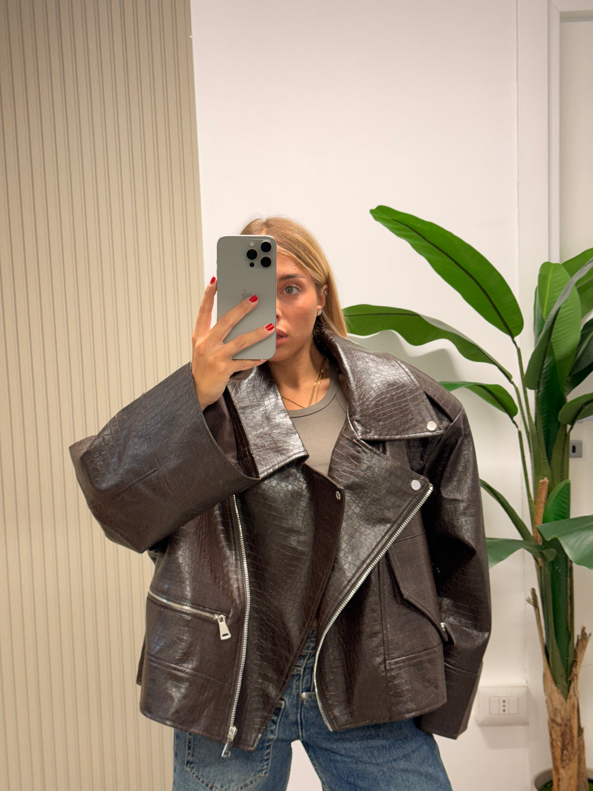 CHIODO ECOPELLE OVERSIZE COCCO MARRONE