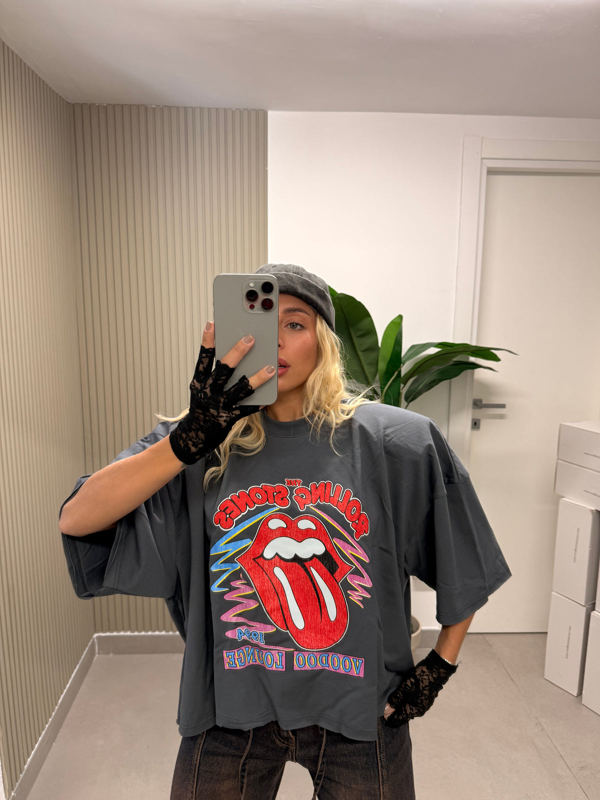 T-SHIRT BOXY ROLLING STONES GRIGIA