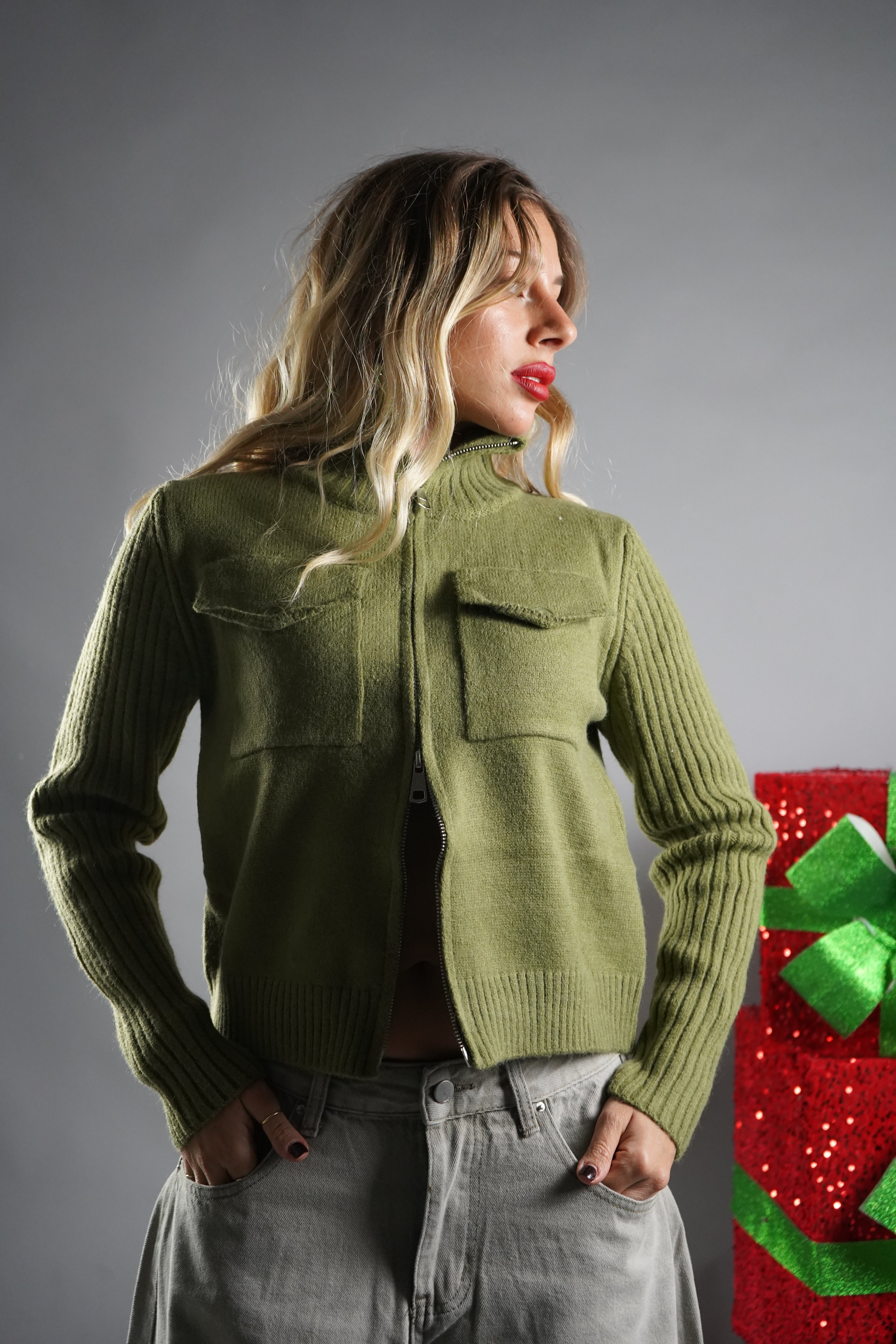 CARDIGAN DOPPIA ZIP VERDE