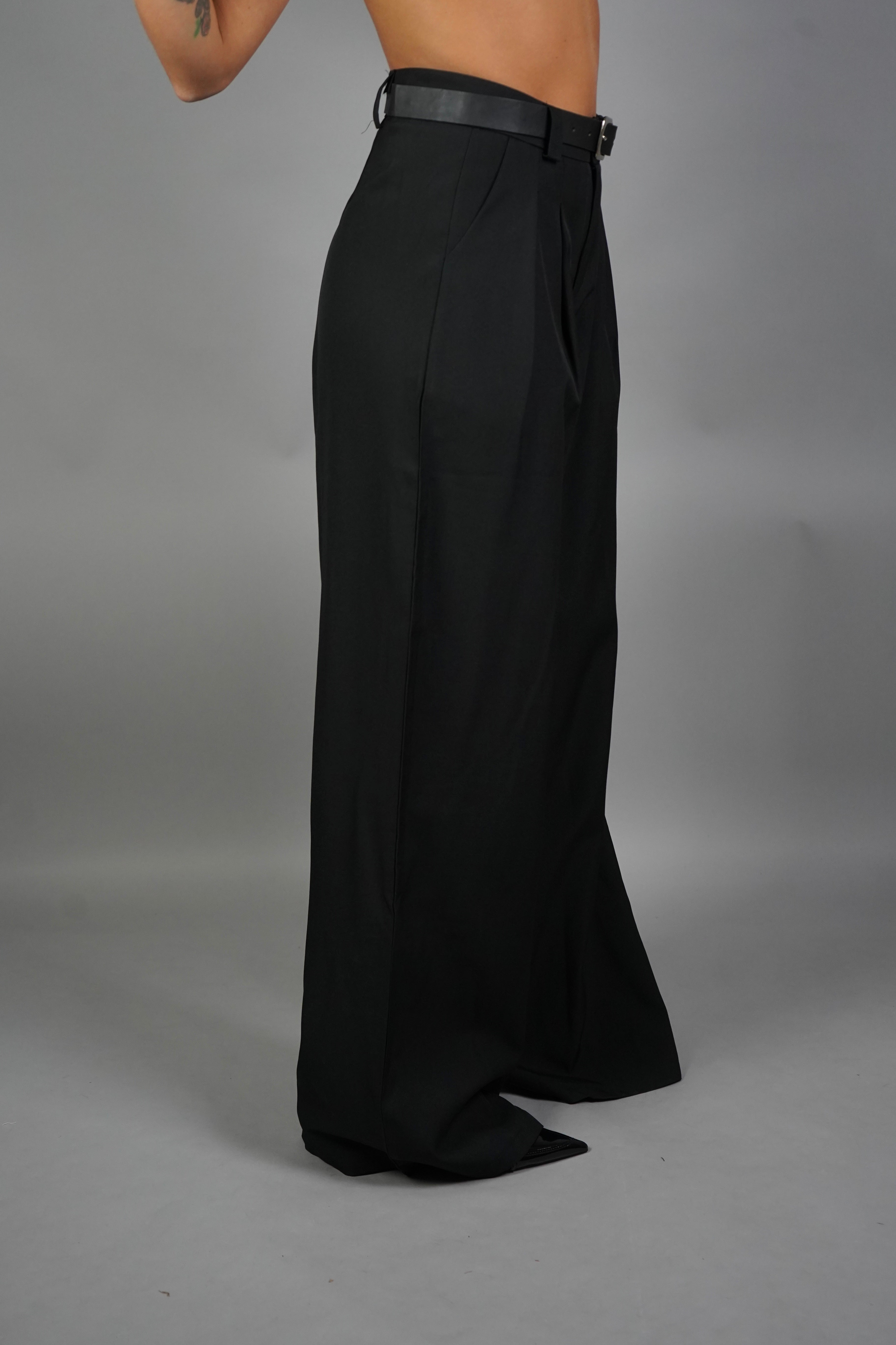 PANTALONE PALAZZO CON CINTURA NERO