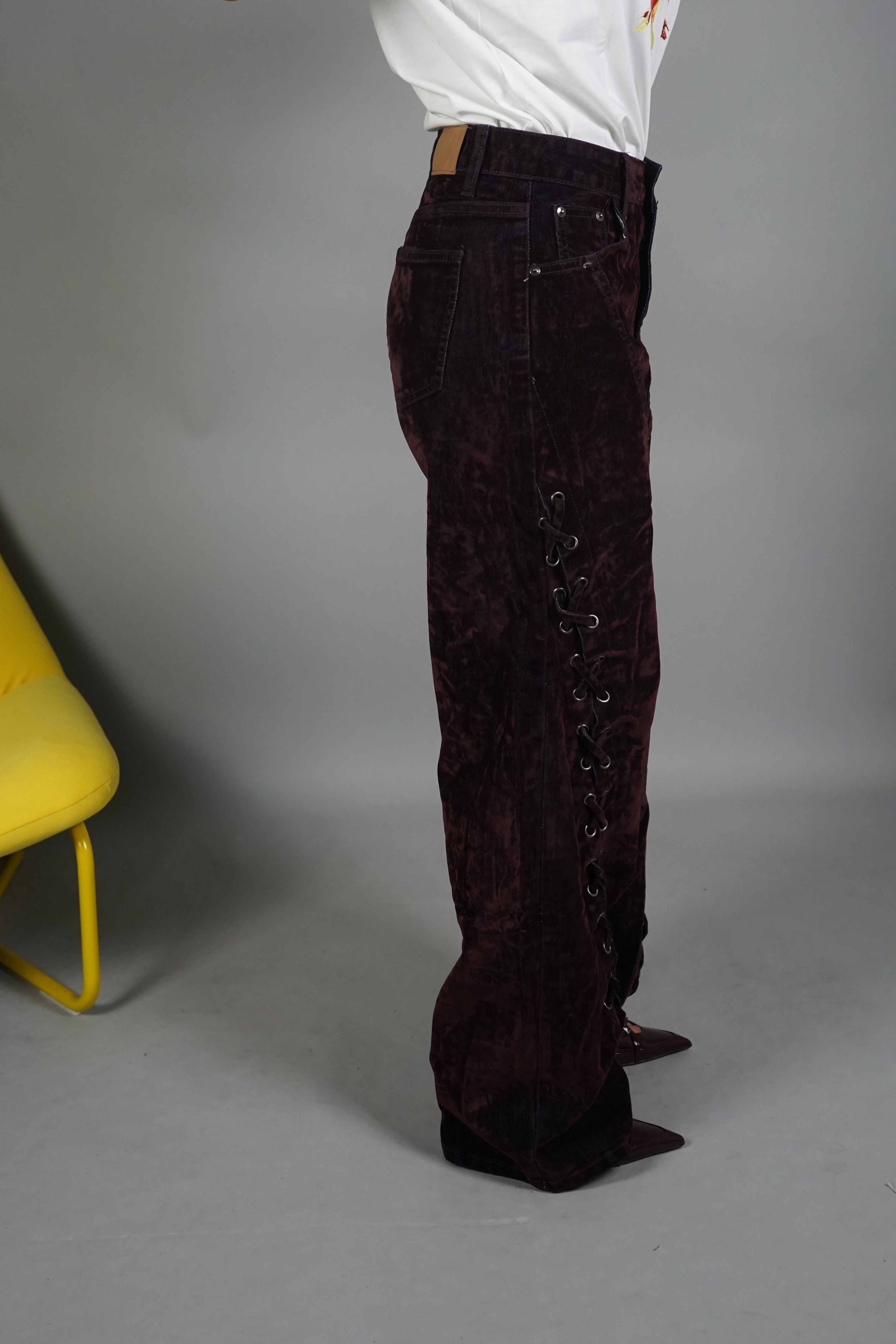 JEANS STRINGHE VELLUTO BORDEAUX