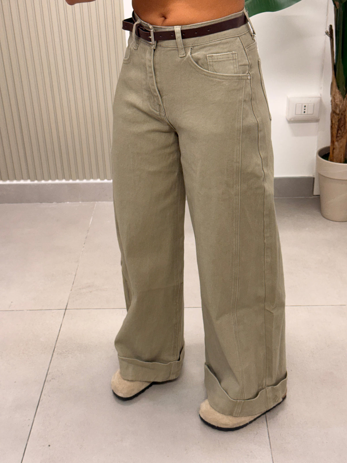 JEANS WIDE LEG BEIGE