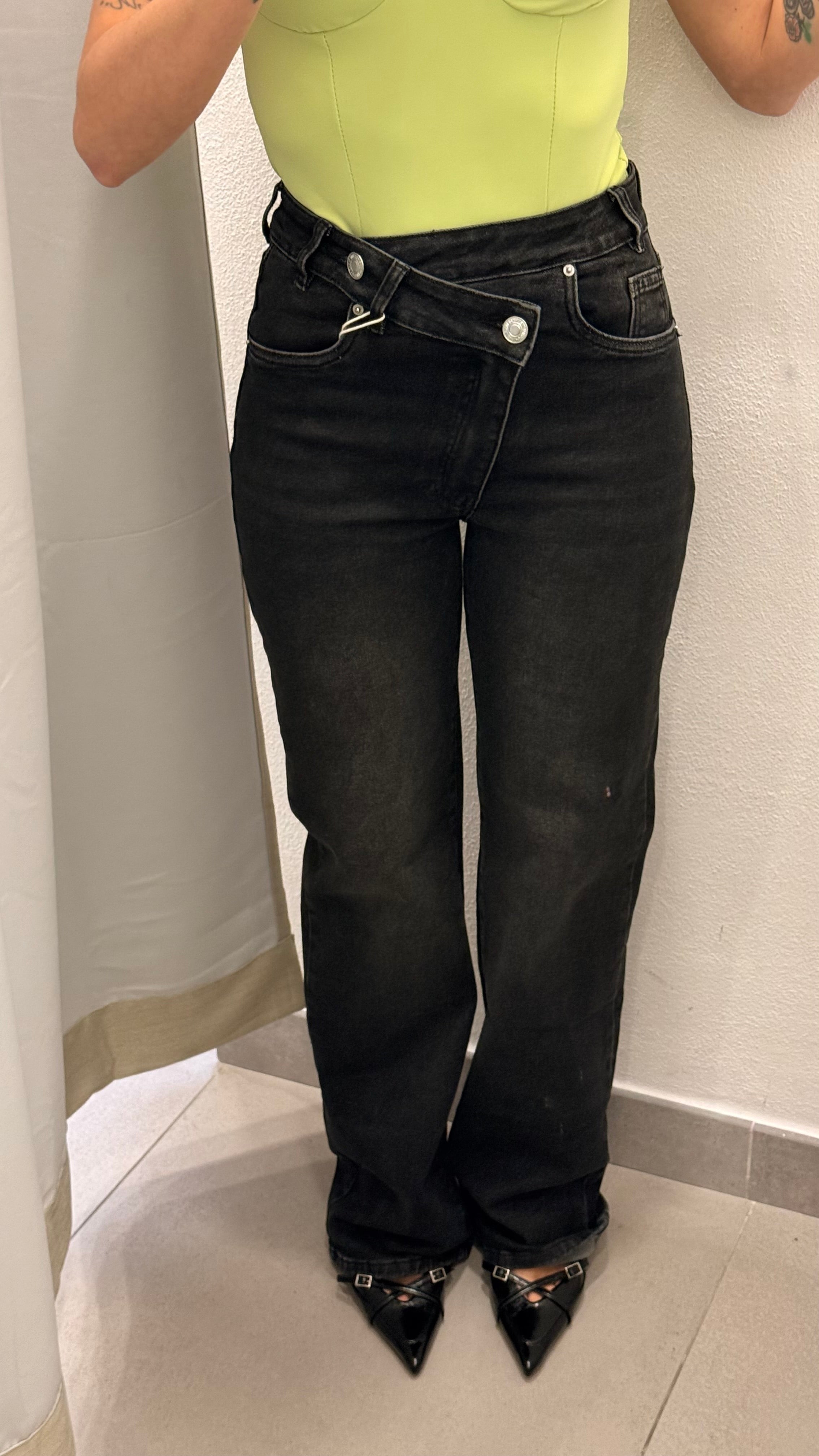 JEANS BOTTNE TRASVERSALE DENIM NERO