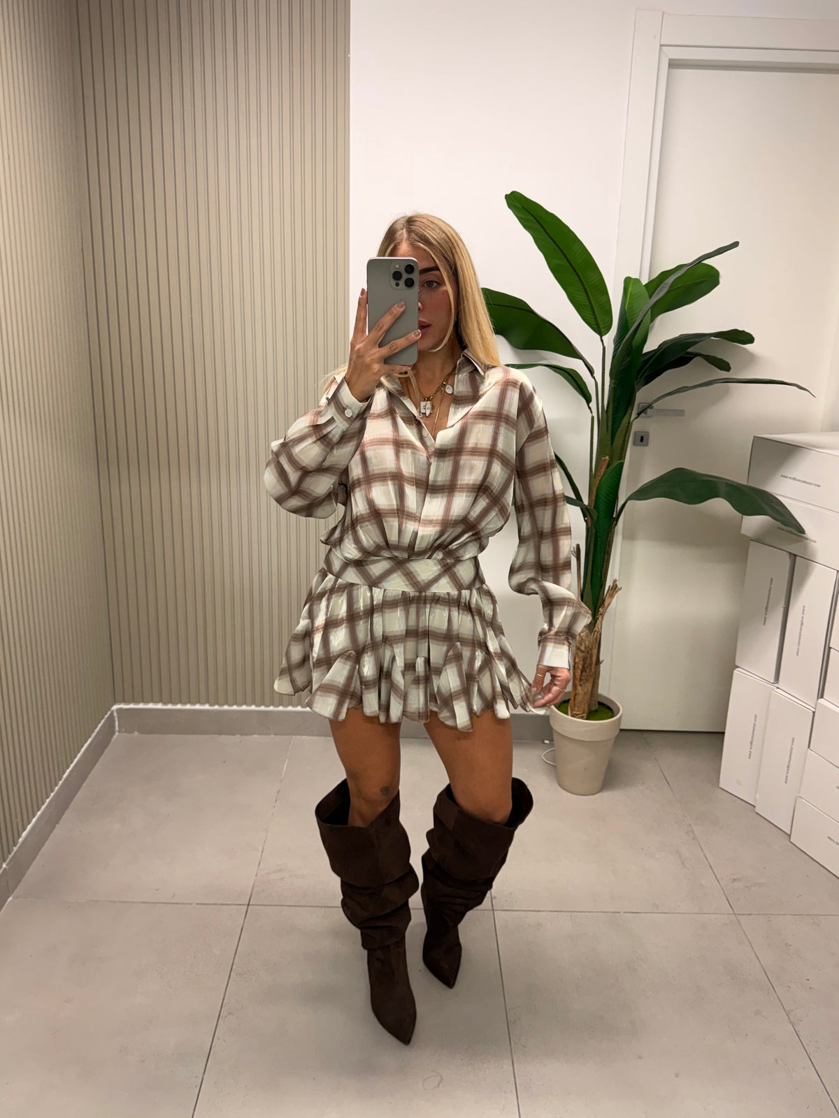 MINI DRESS QUADRETTI MARRONE