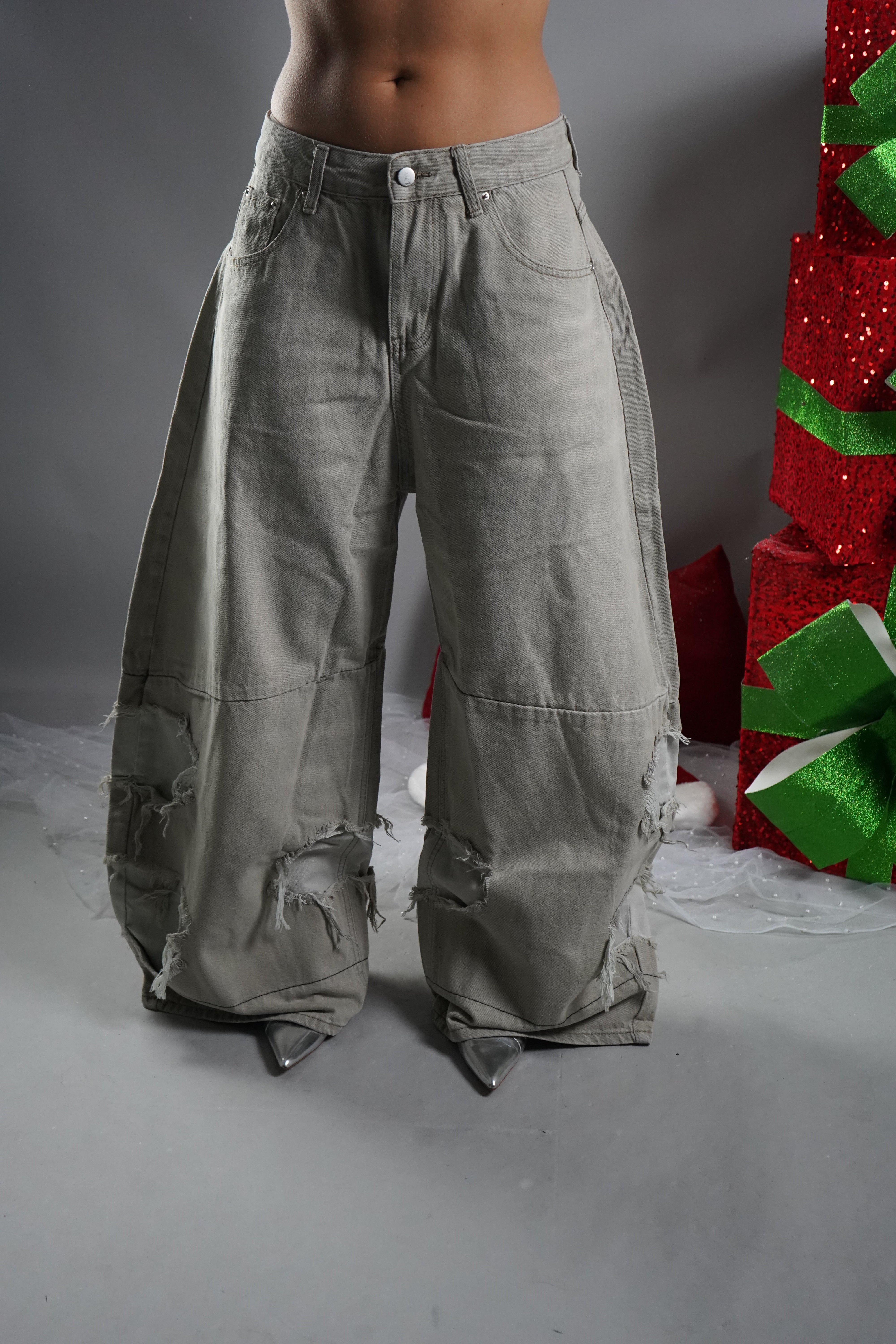 JEANS BALLON GRIGIO STRAPPI