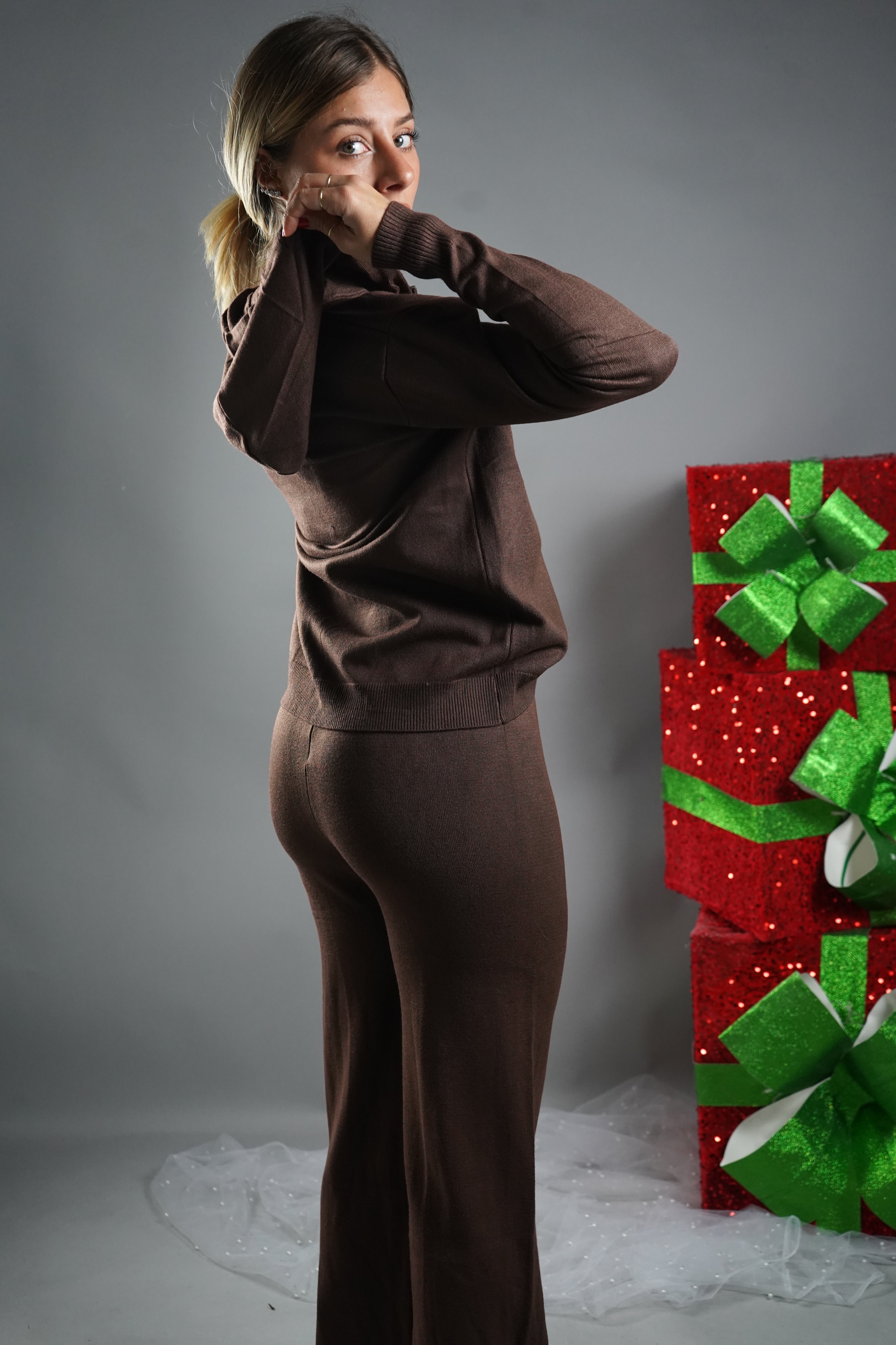 COORDINATO LANA RASATA DOPPIA ZIP MARRONE