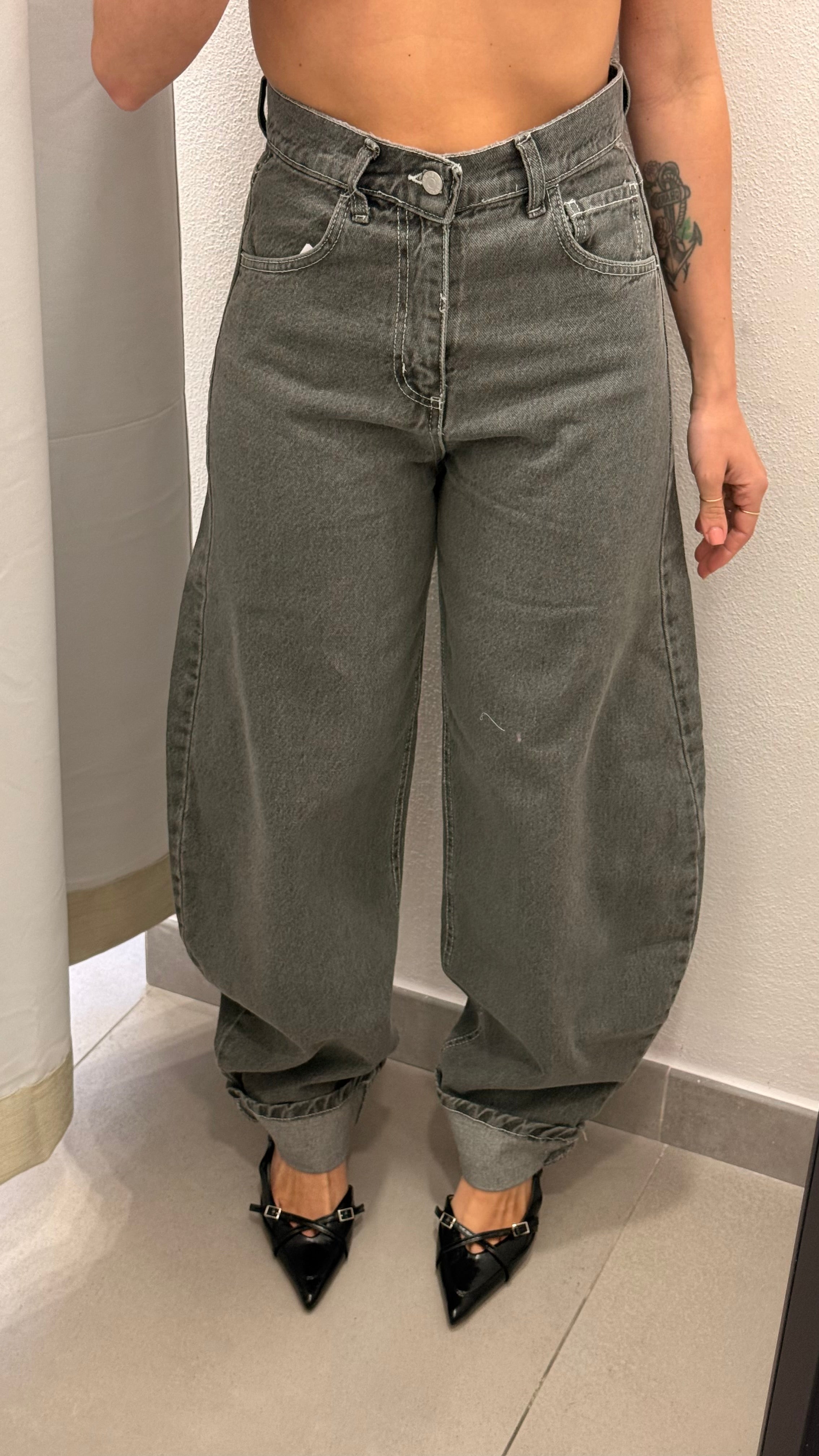 JEANS BALLON PIEGA GRIGIO