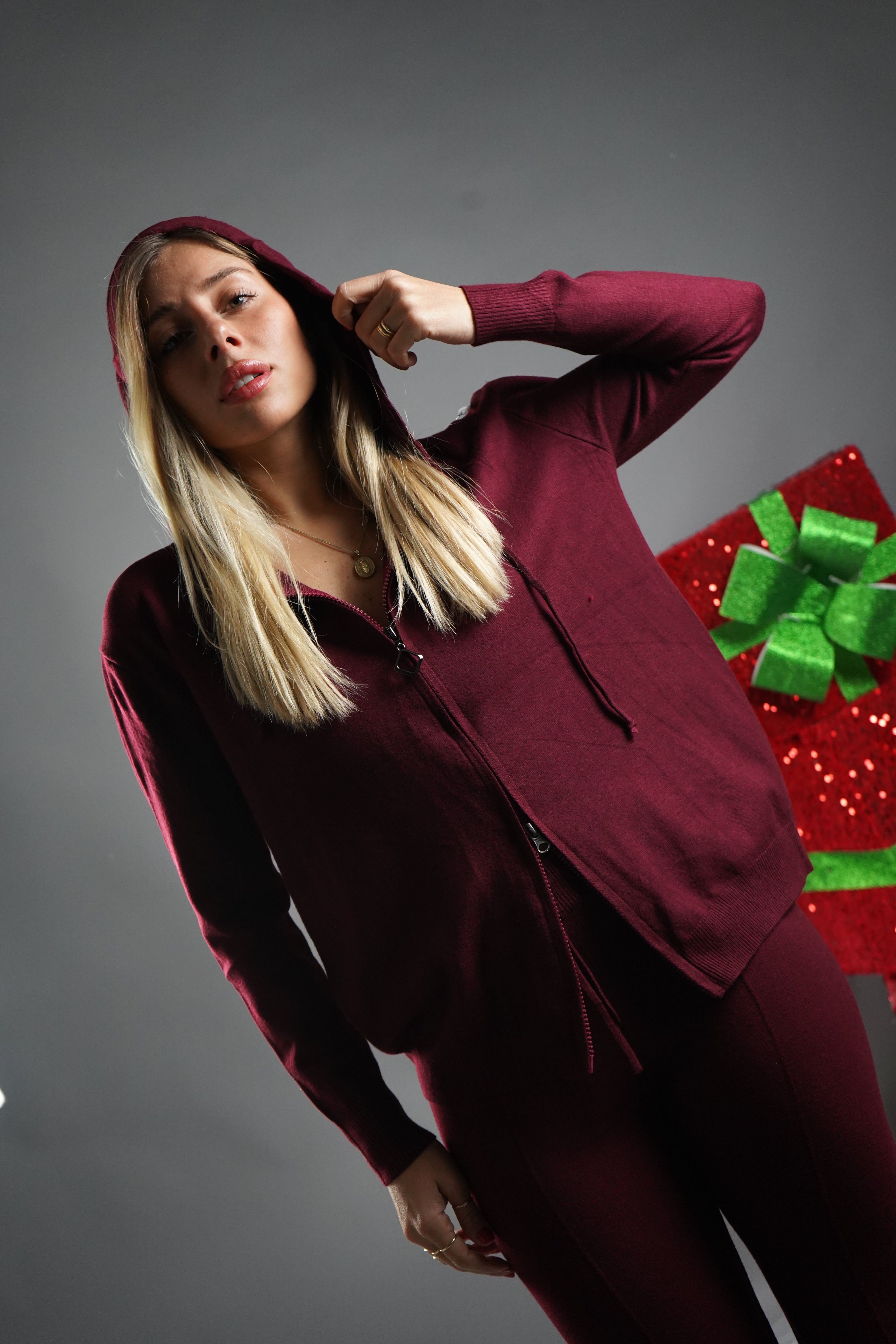 COORDINATO LANA RASATA DOPPIA ZIP BORDEAUX