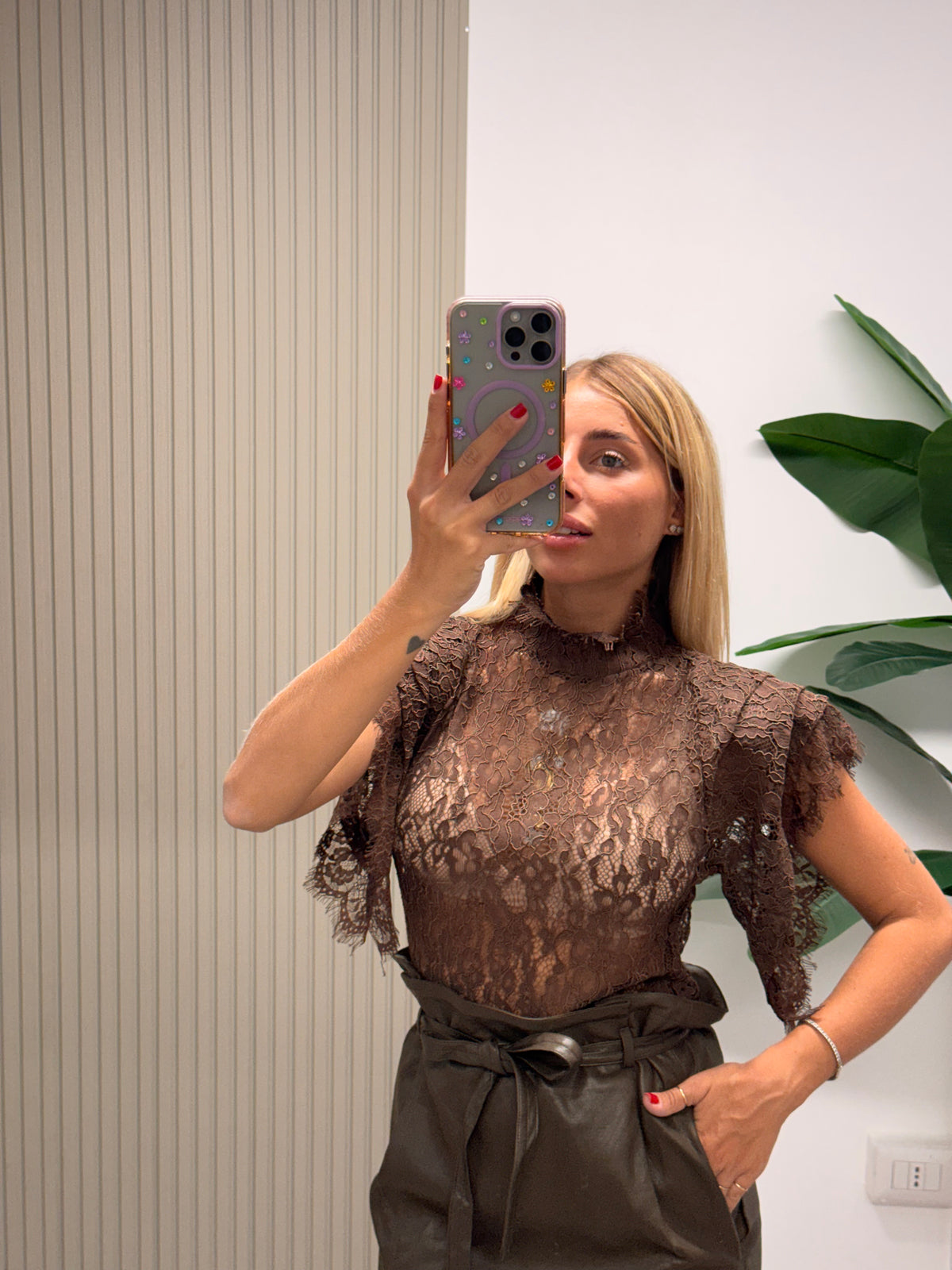 MAGLIA IN PIZZO MARRONE
