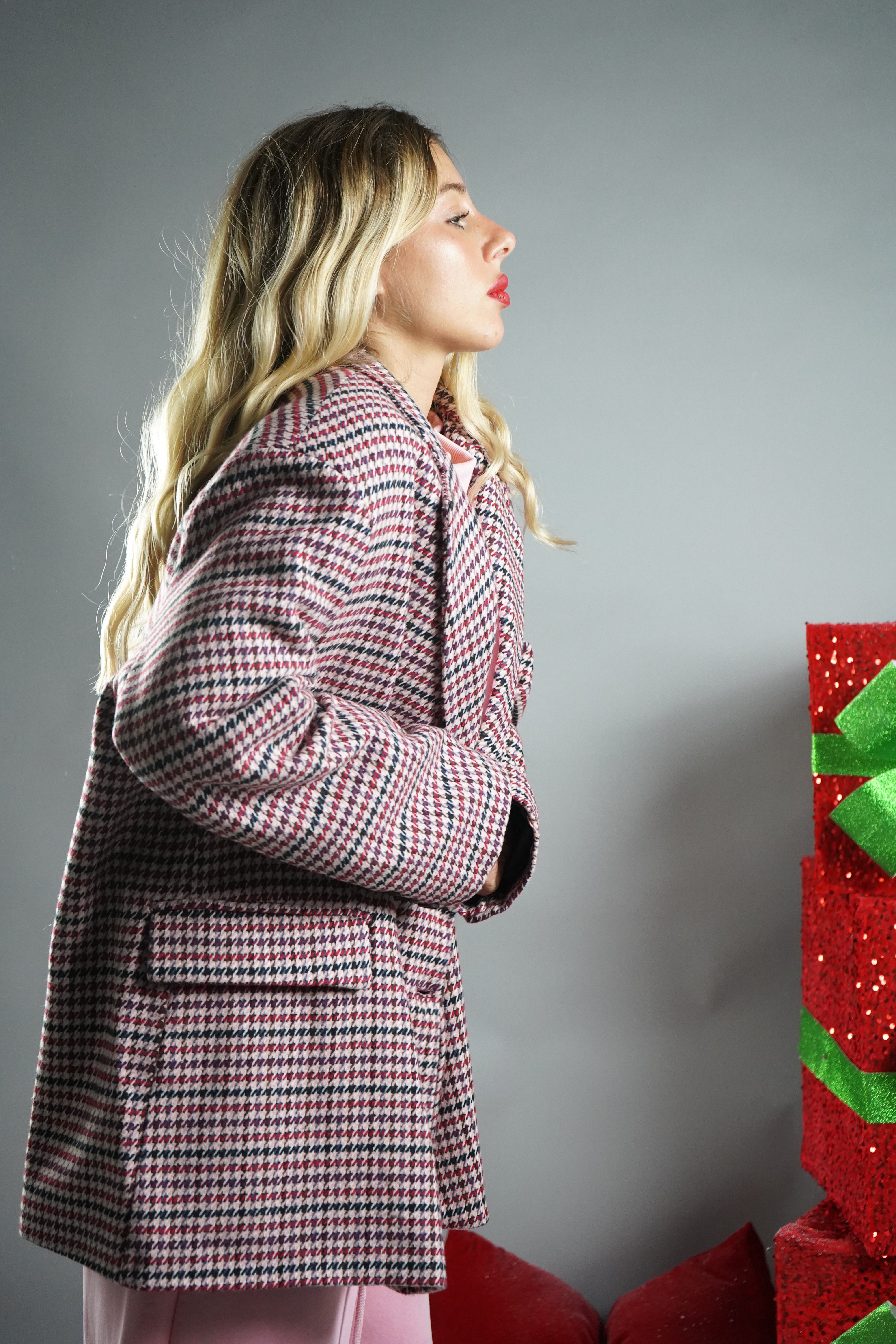 BLAZER PIED DE POULE ROSA