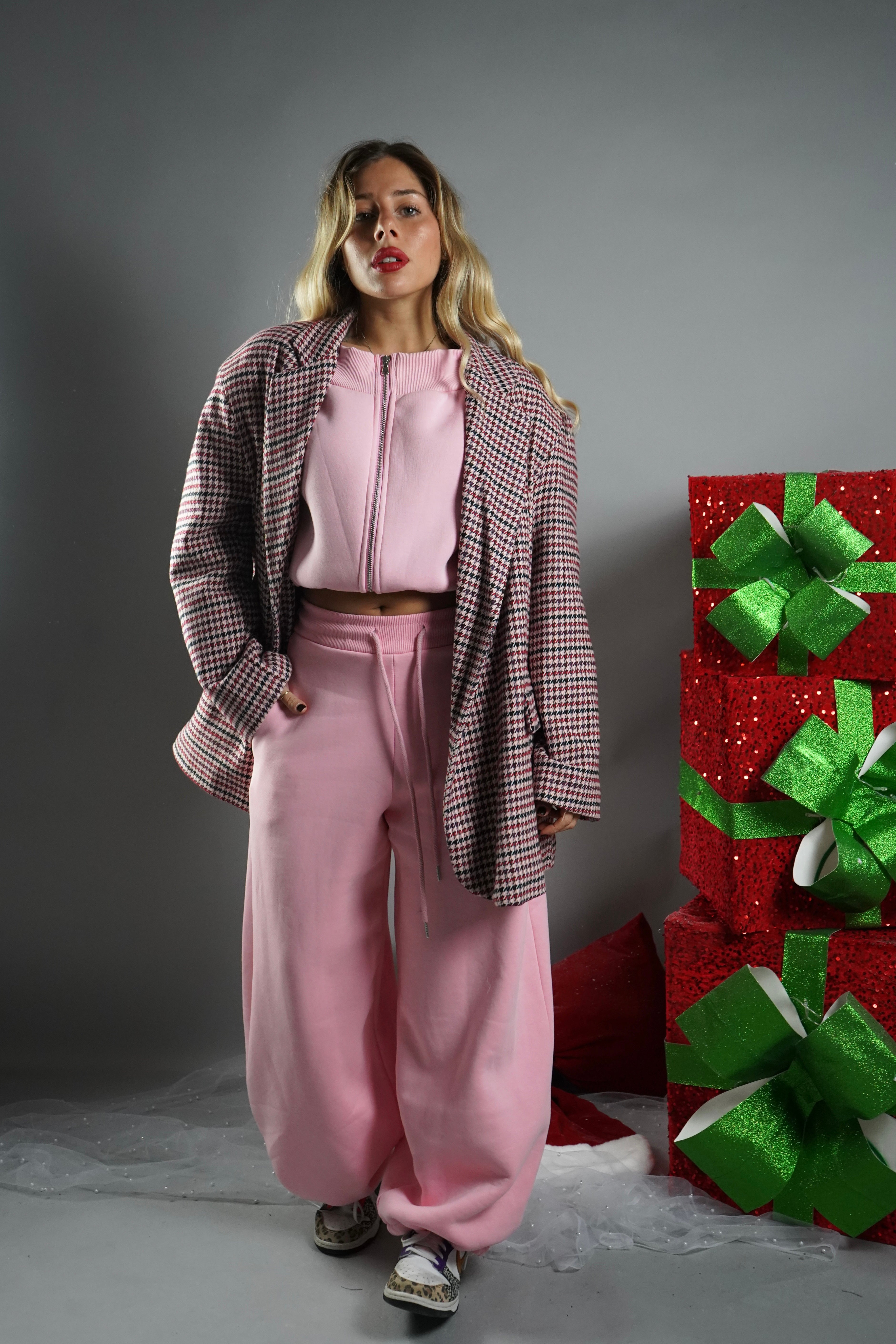 BLAZER PIED DE POULE ROSA