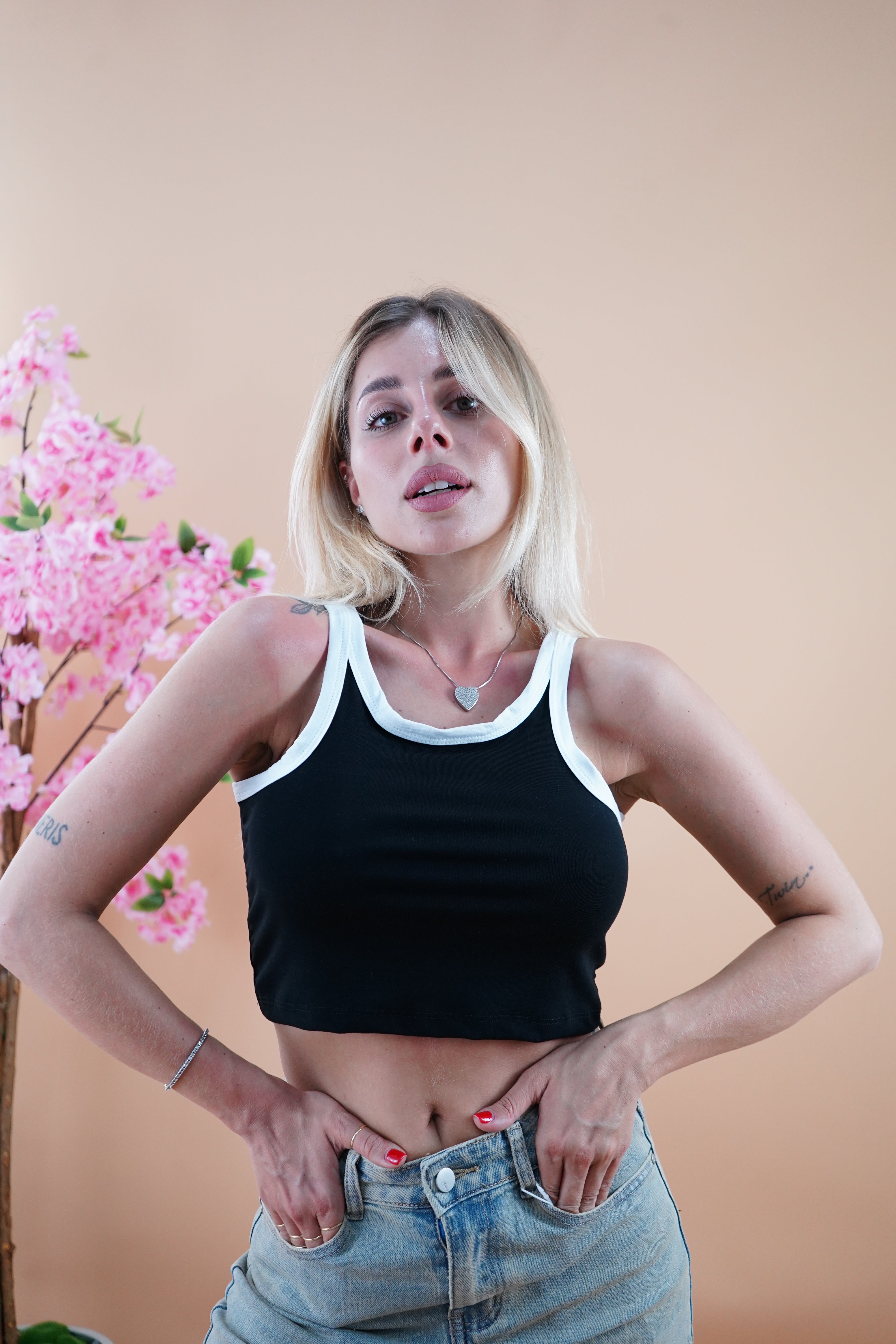TOP BICOLORE NERO