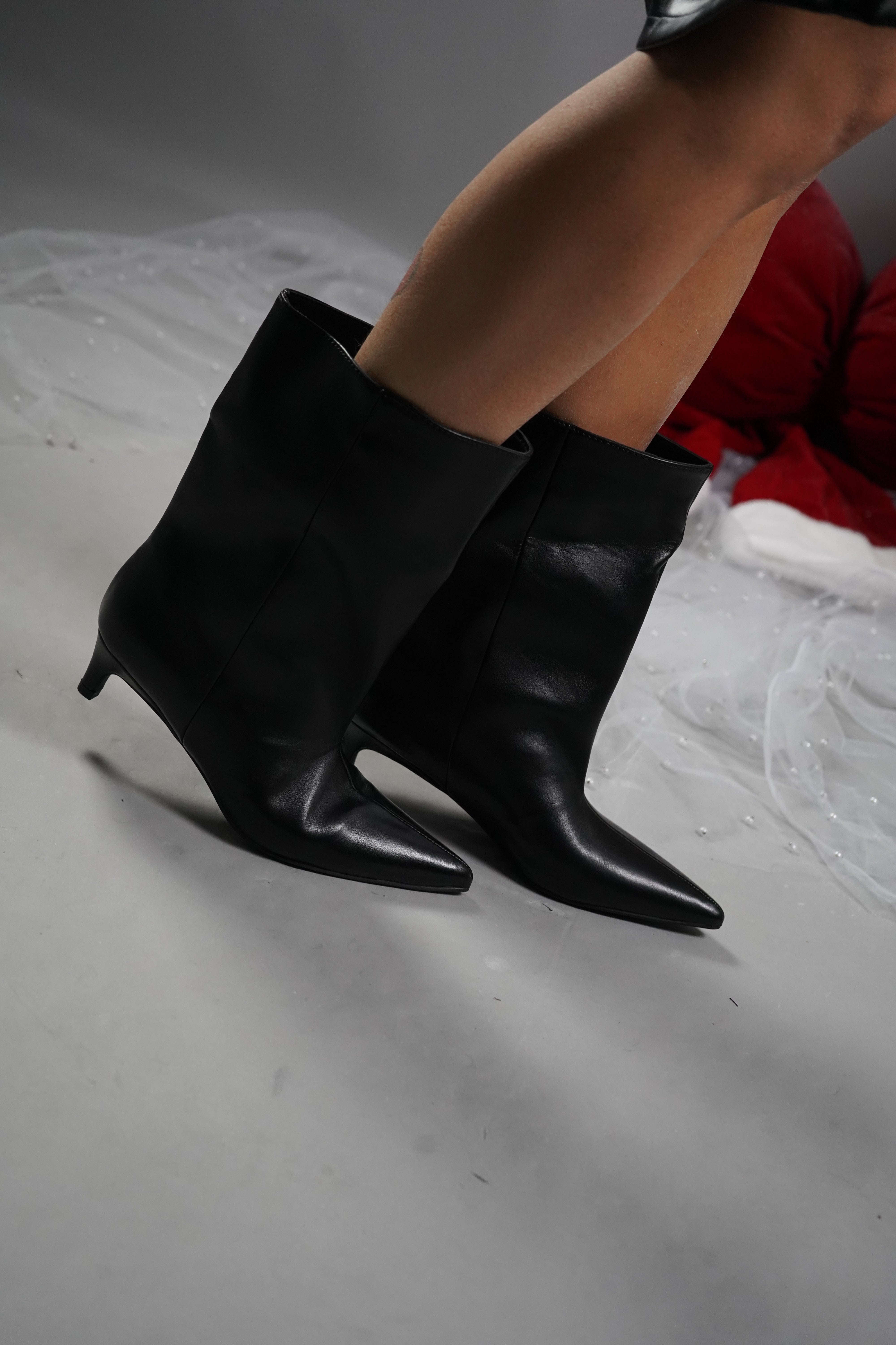 STIVALETTI GAMBALE LARGO ECOPELLE NERO