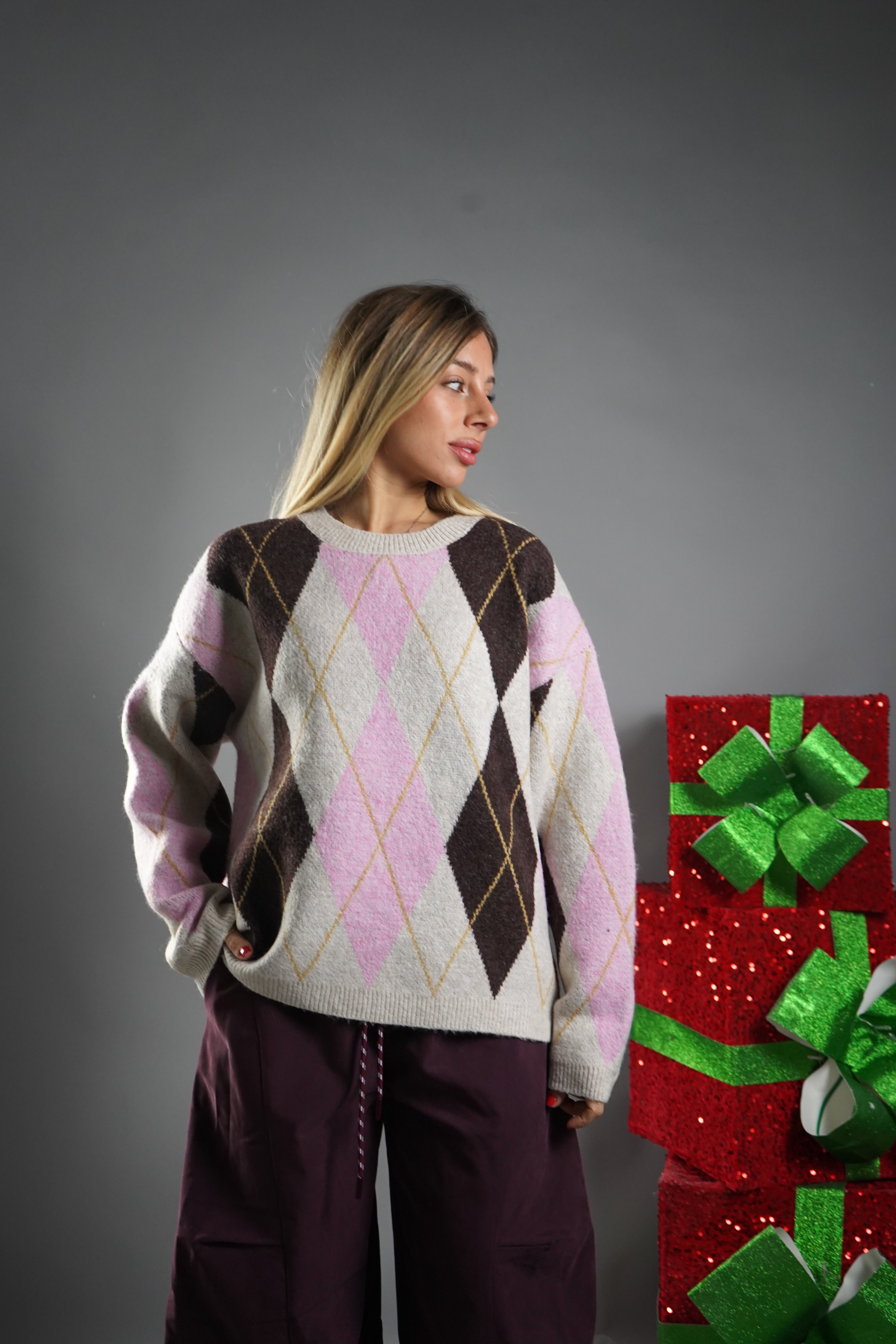 PULL SCACCHI PANNA E ROSA