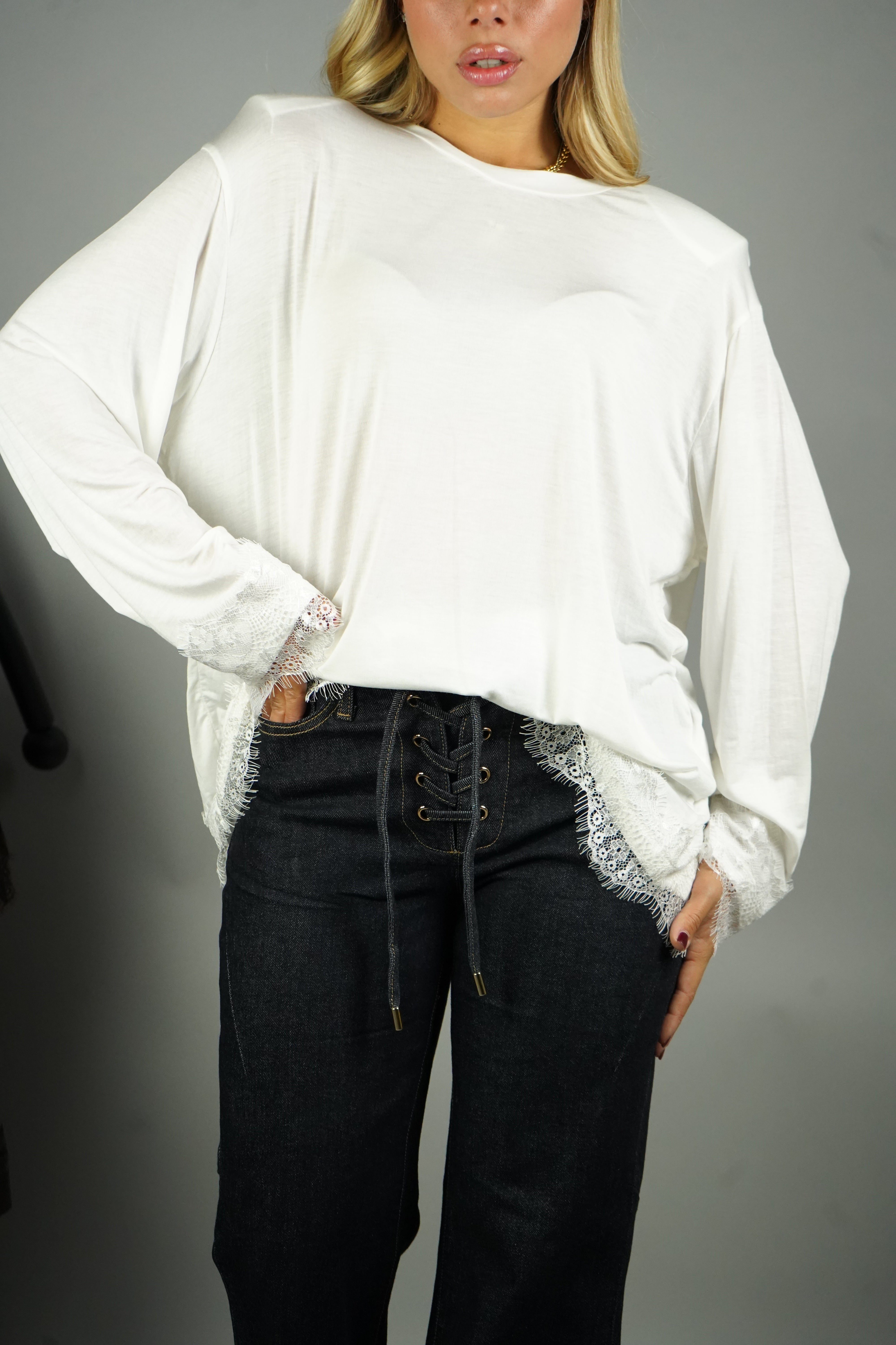 T-SHIRT PIZZO E SPALLINE BIANCA