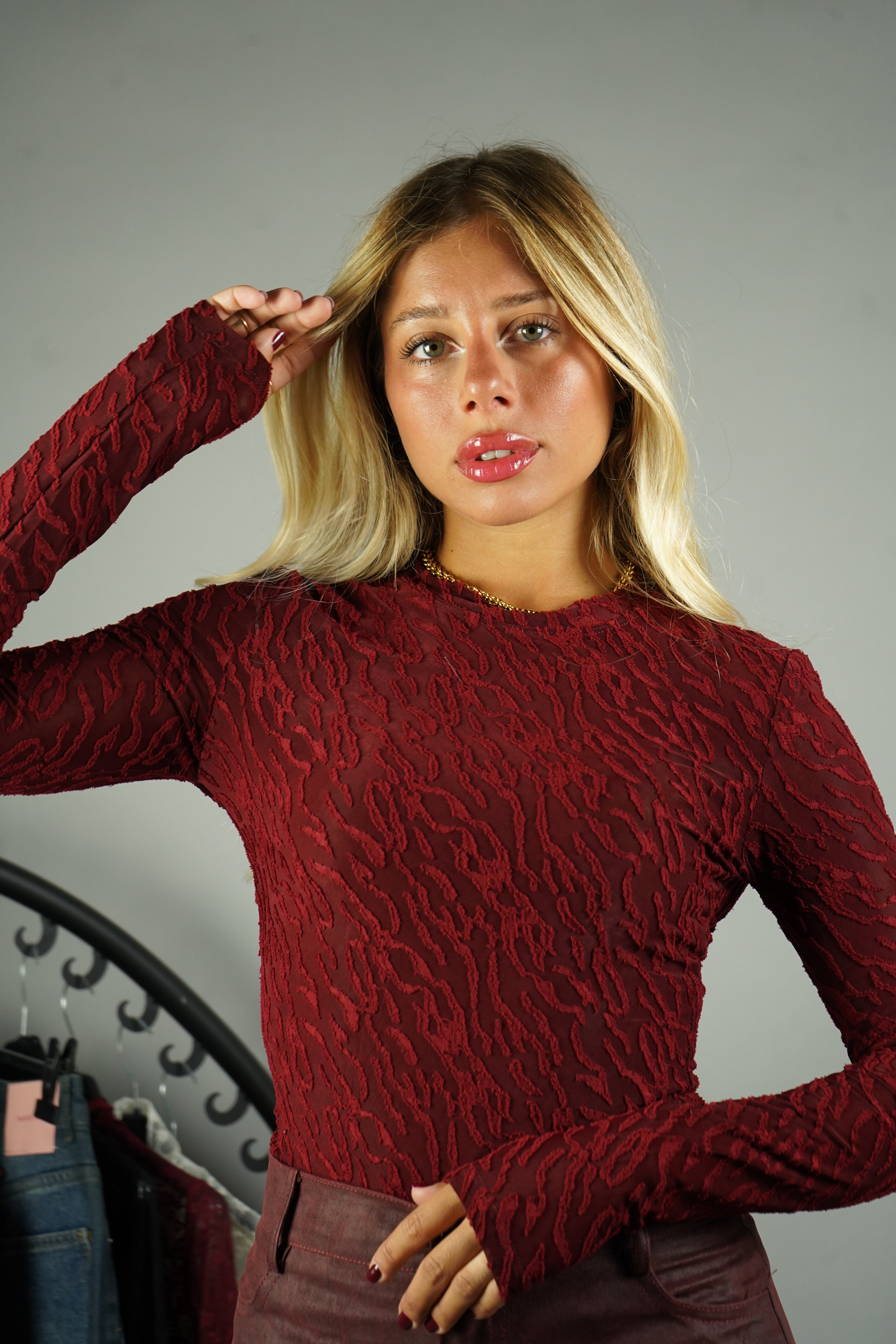 MAGLIA ONDE BORDEAUX