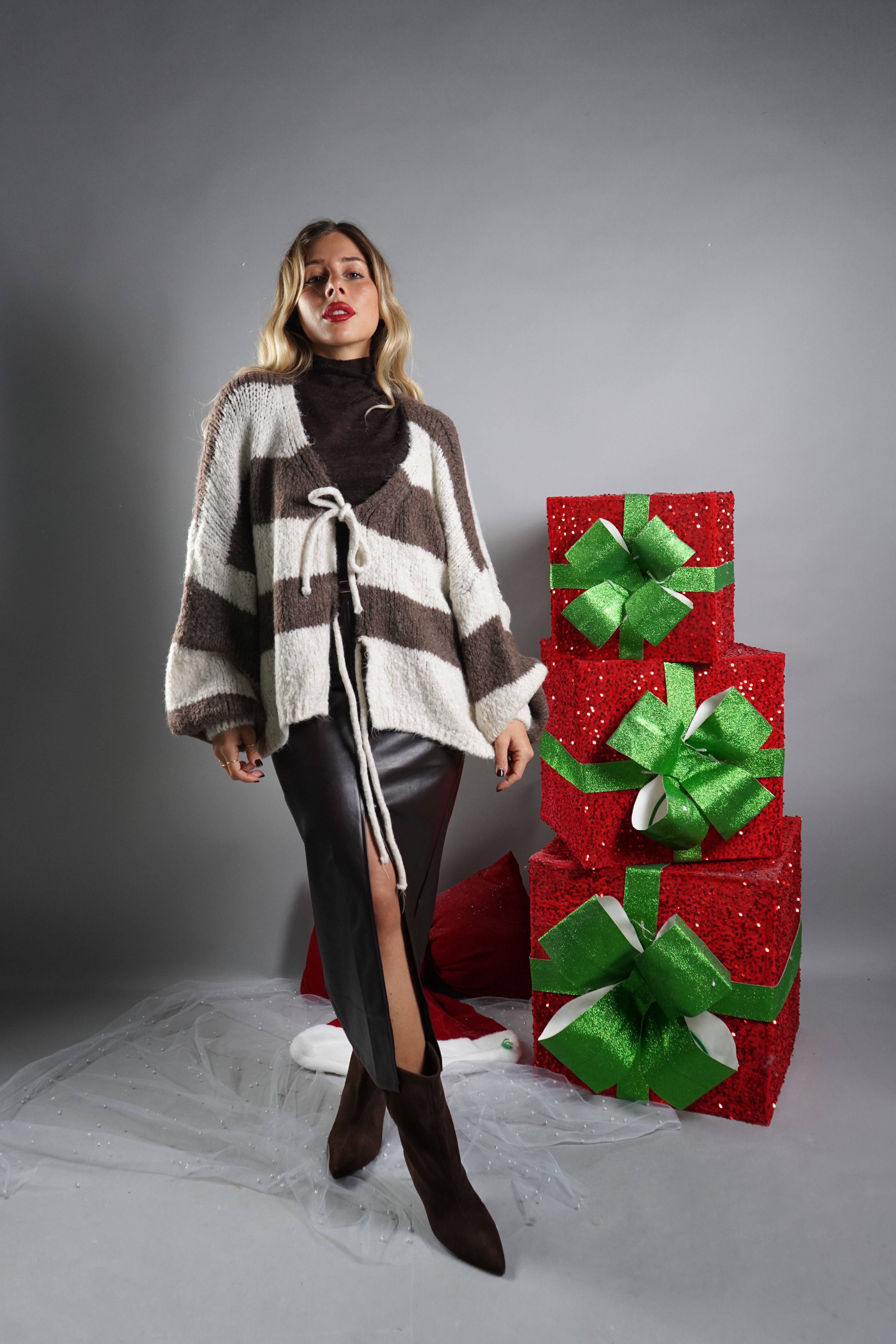 CARDIGAN FIOCCO PANNA E MARRONE