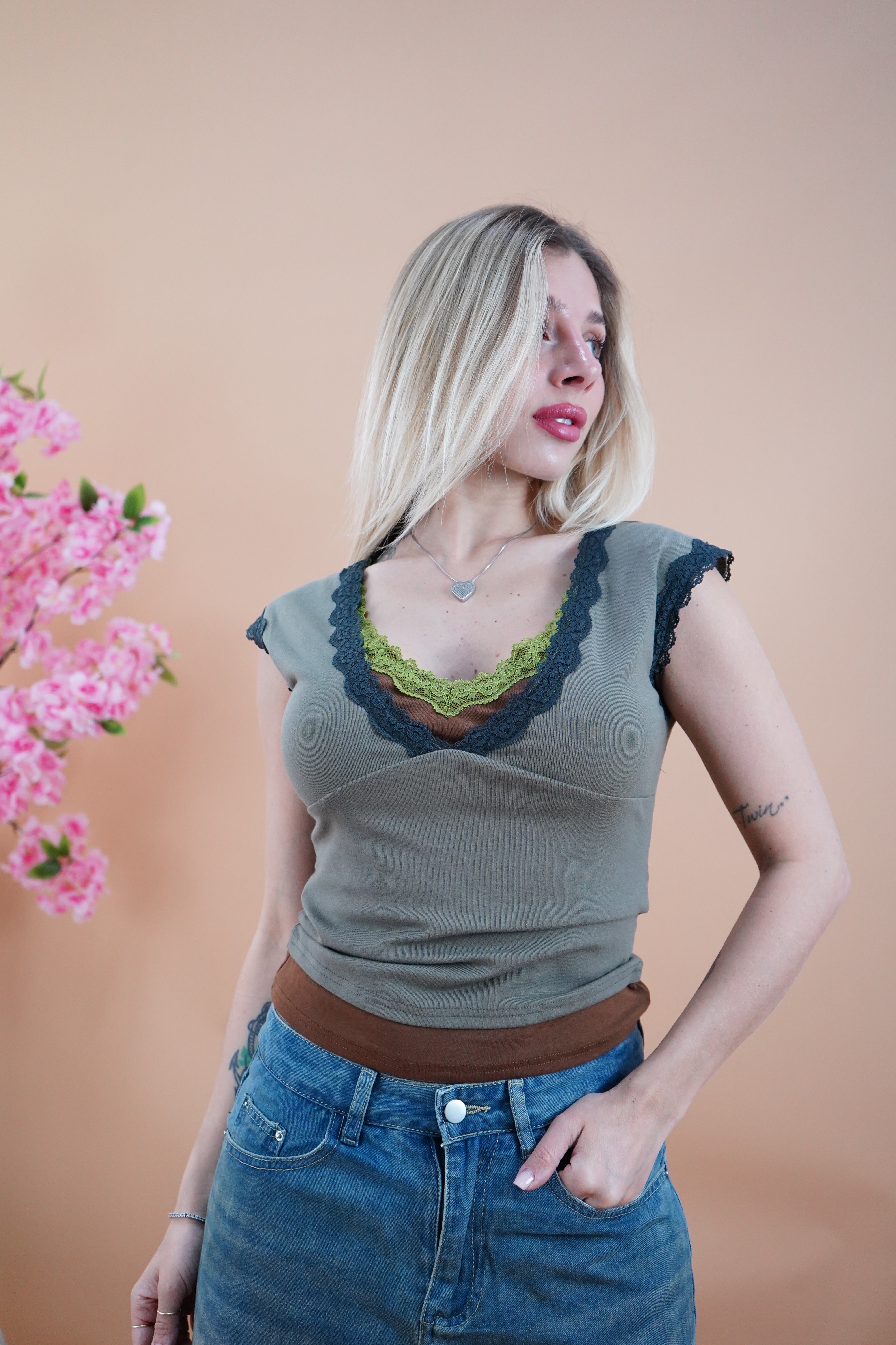 TOP PIZZO WENDY VERDE MILITARE