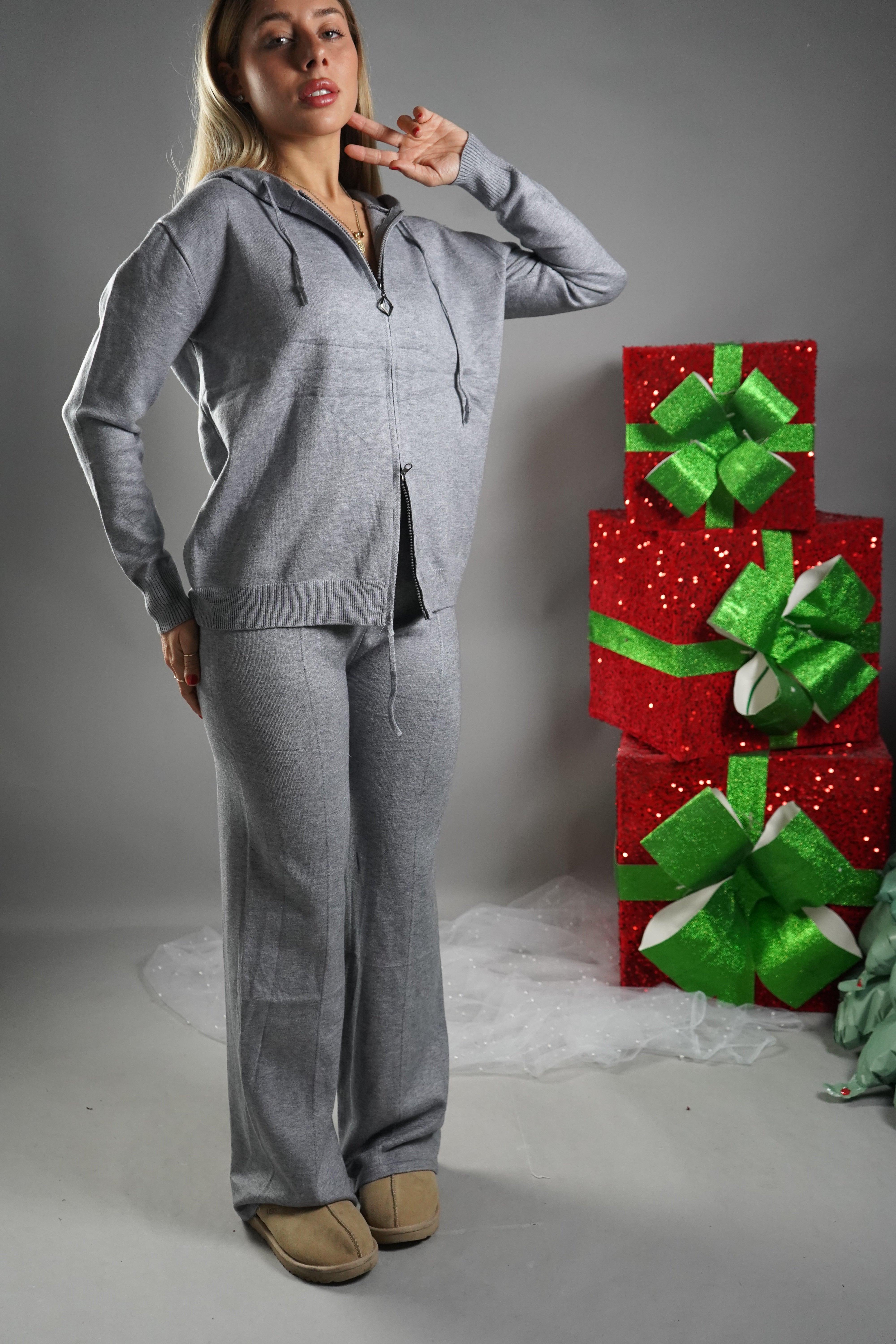 COORDINATO LANA RASATA DOPPIA ZIP GRIGIO