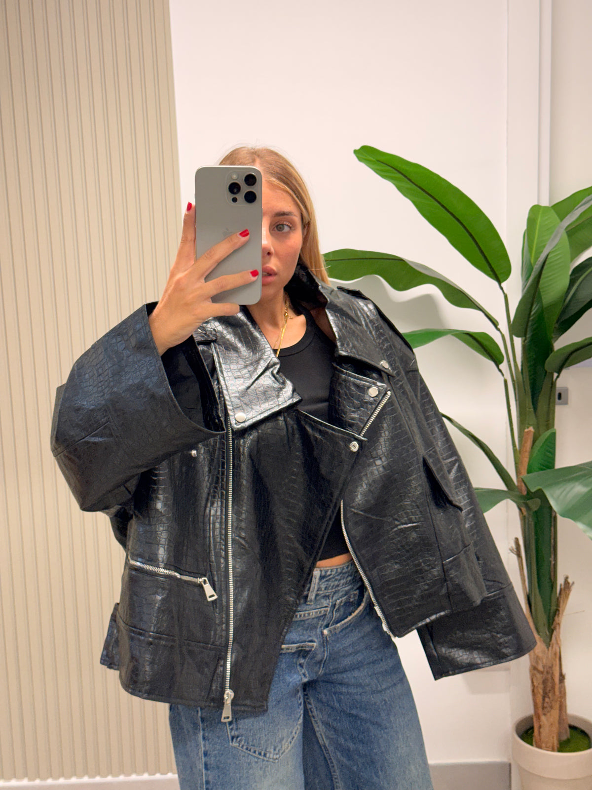CHIODO ECOPELLE OVERSIZE COCCO NERO