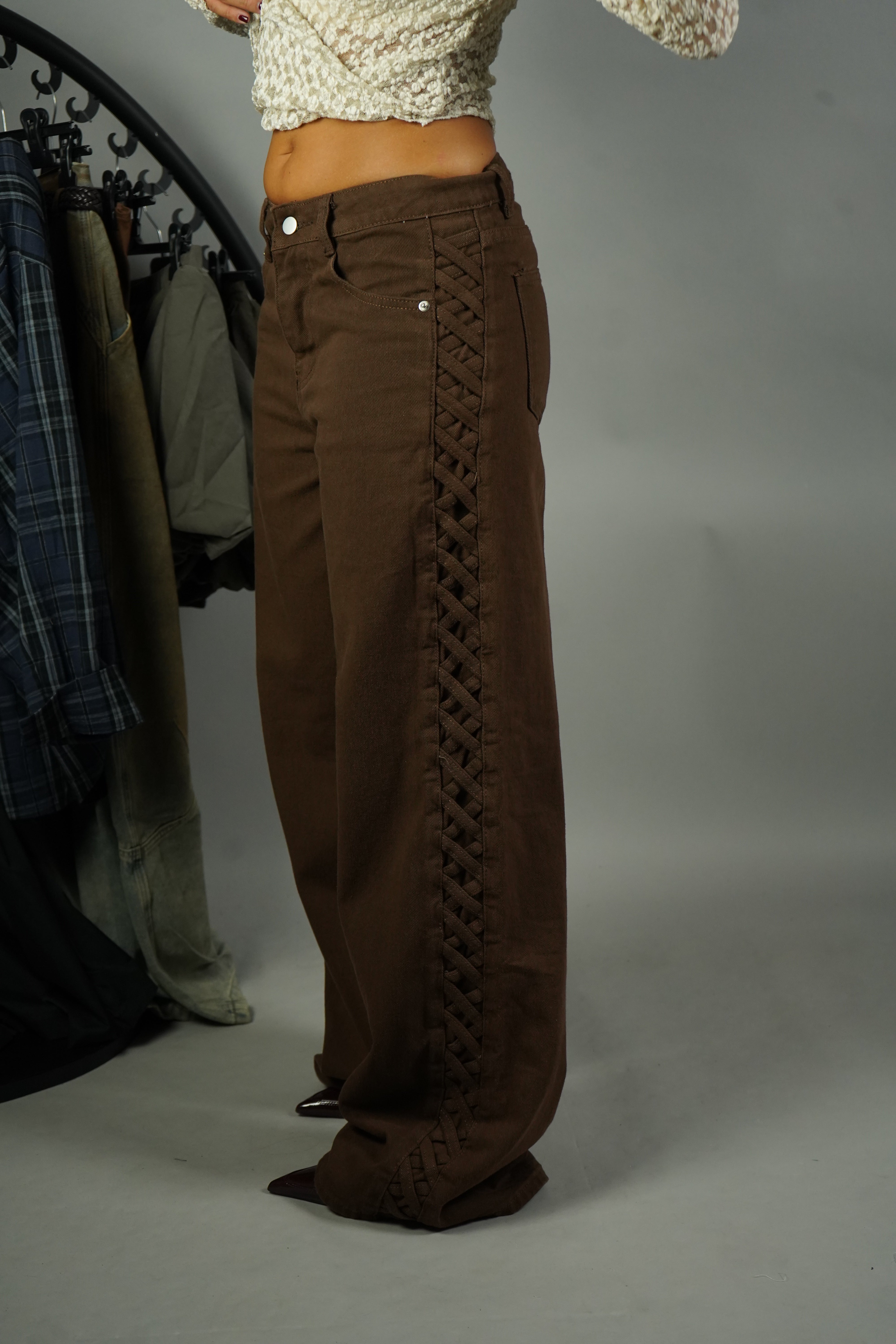 JEANS PALAZZO TRECCE MARRONE